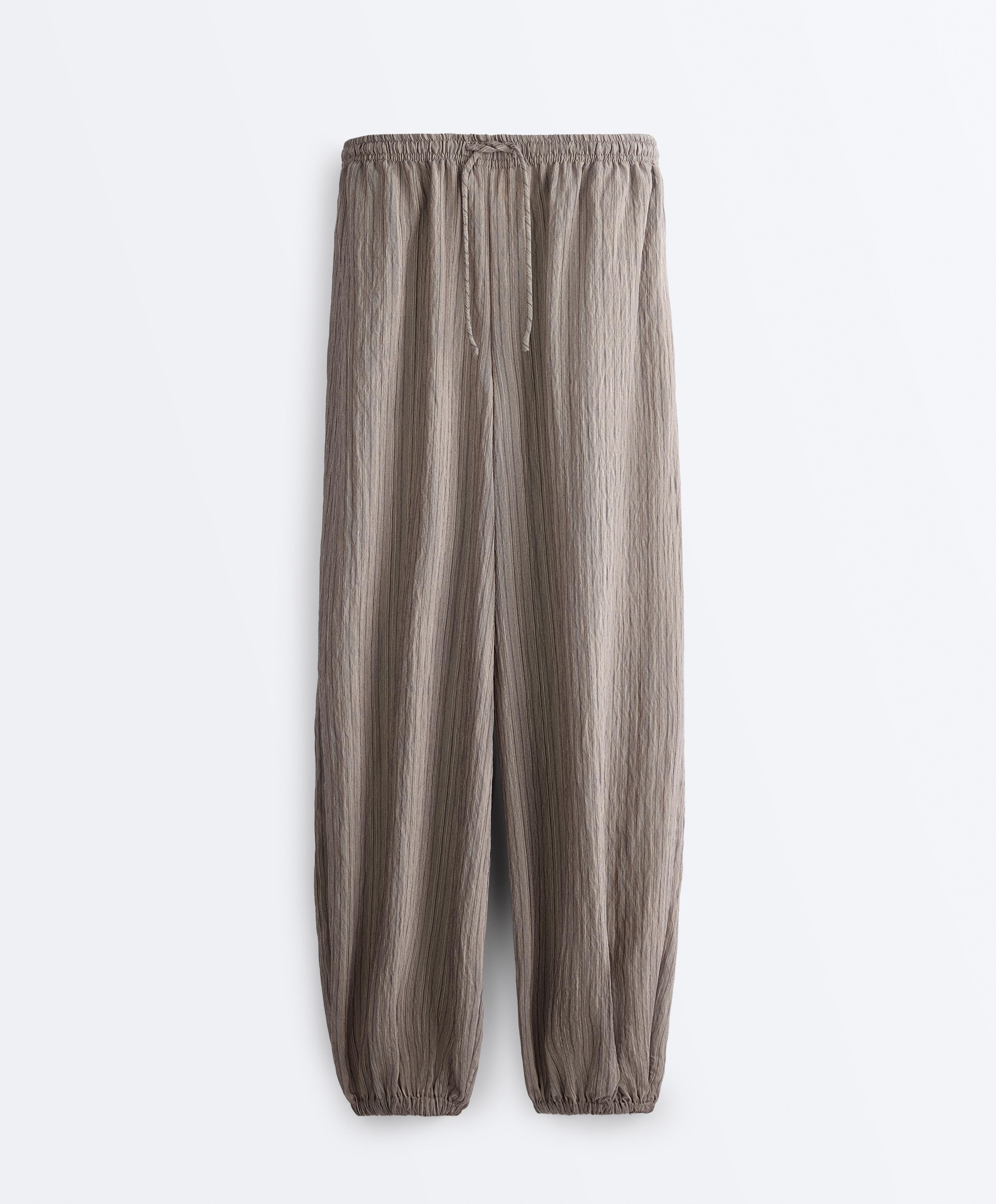 Modal blend striped bloomer trousers — CHARCOAL GREY