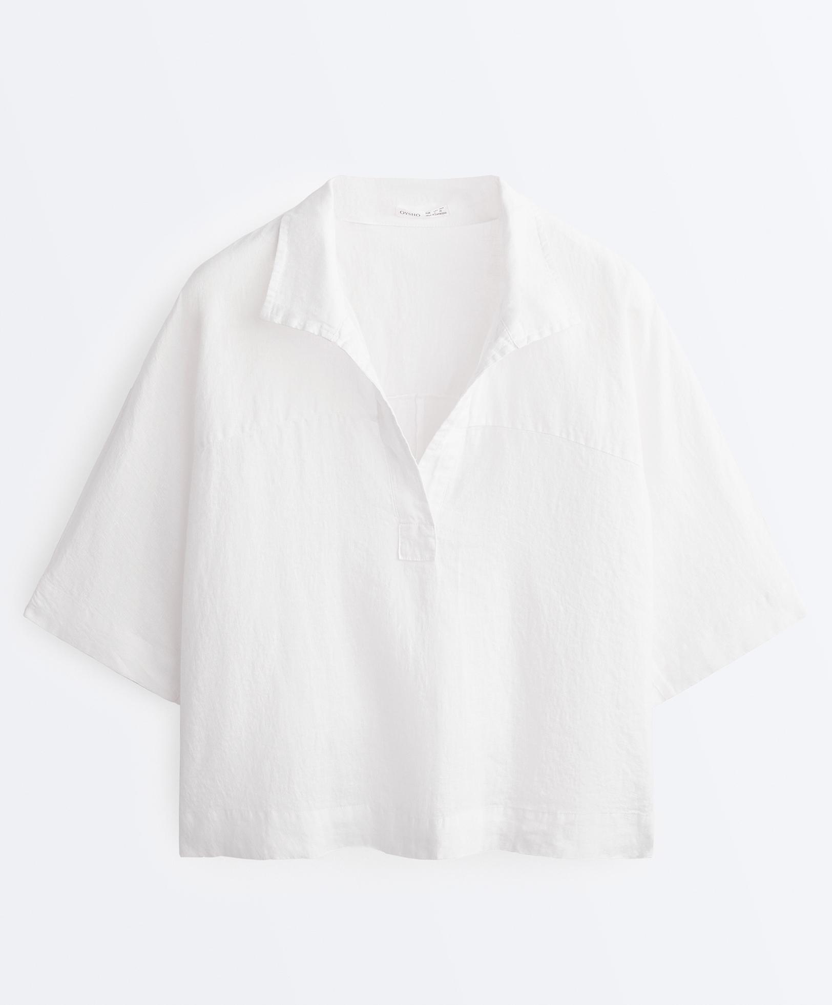 Oversized short sleeve 100% linen shirt — WHITE