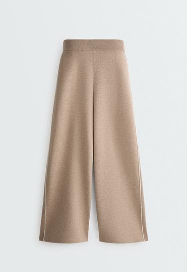 Straight-leg knit trousers with Rib piping — LIGHT MINK 4
