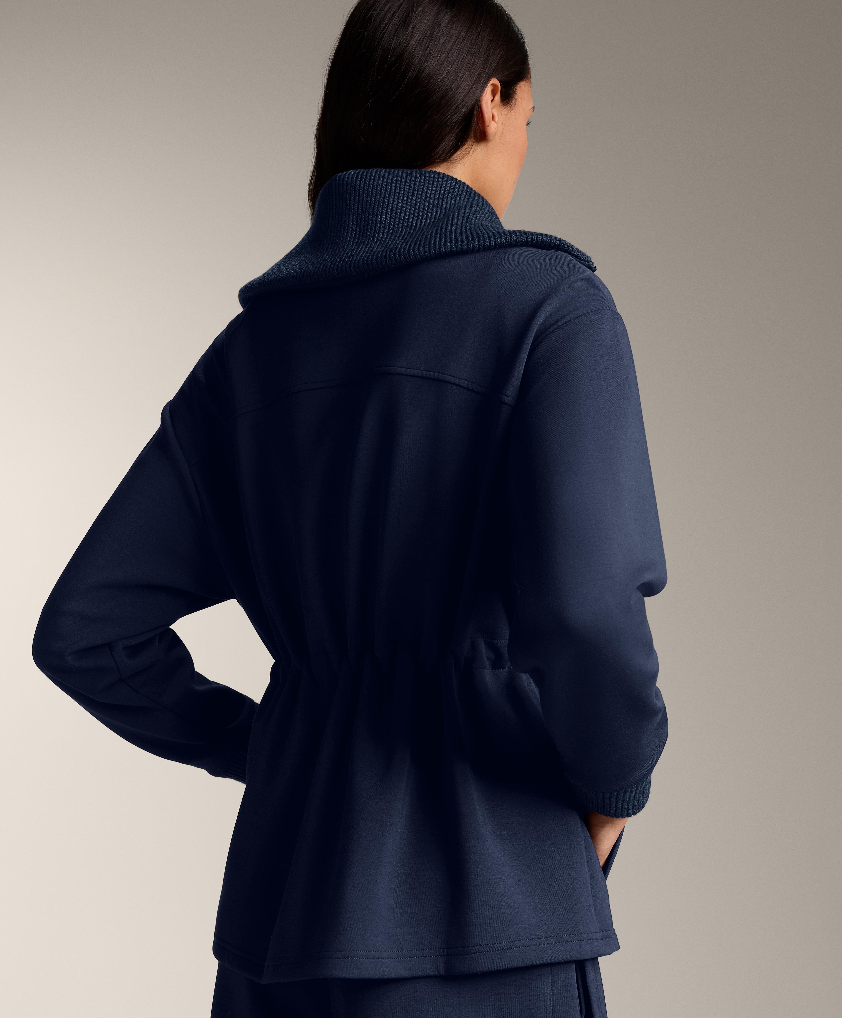 Adjustable waist knit collar jacket with brushed modal — NAVY BLUE