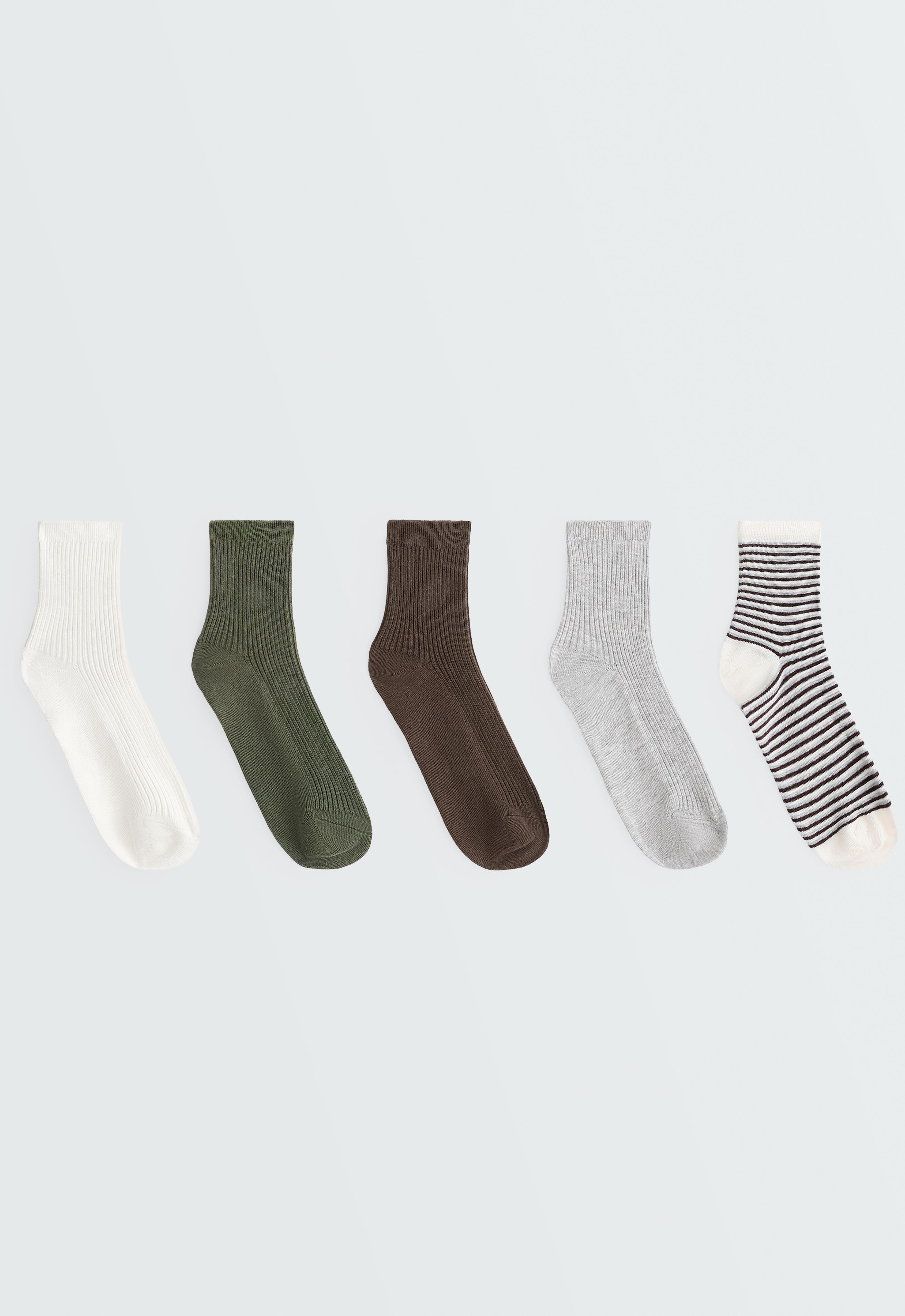 5 pairs of cotton blend quarter socks — DARK KHAKI