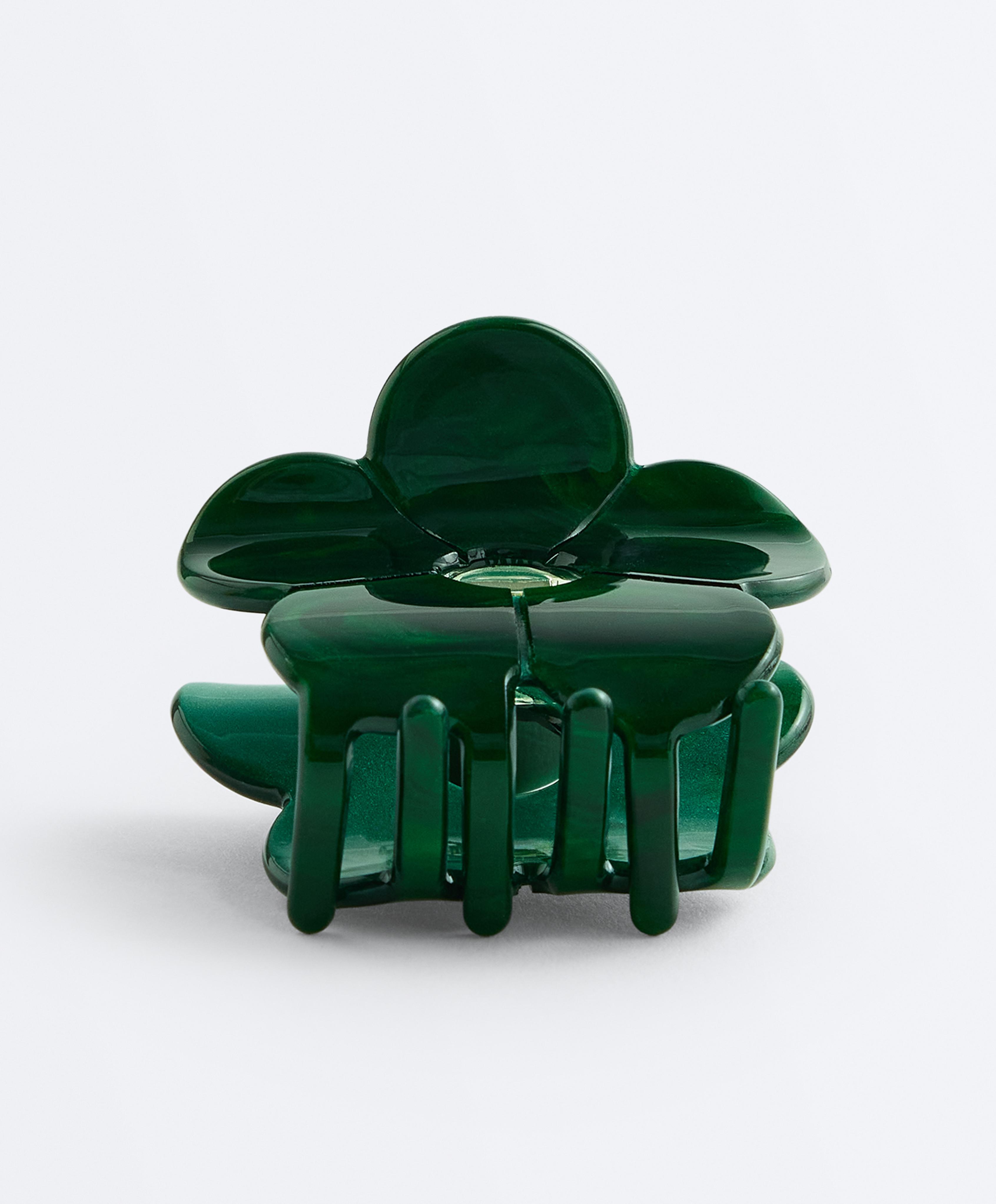 Small flower hair clip — DARK EMERALD