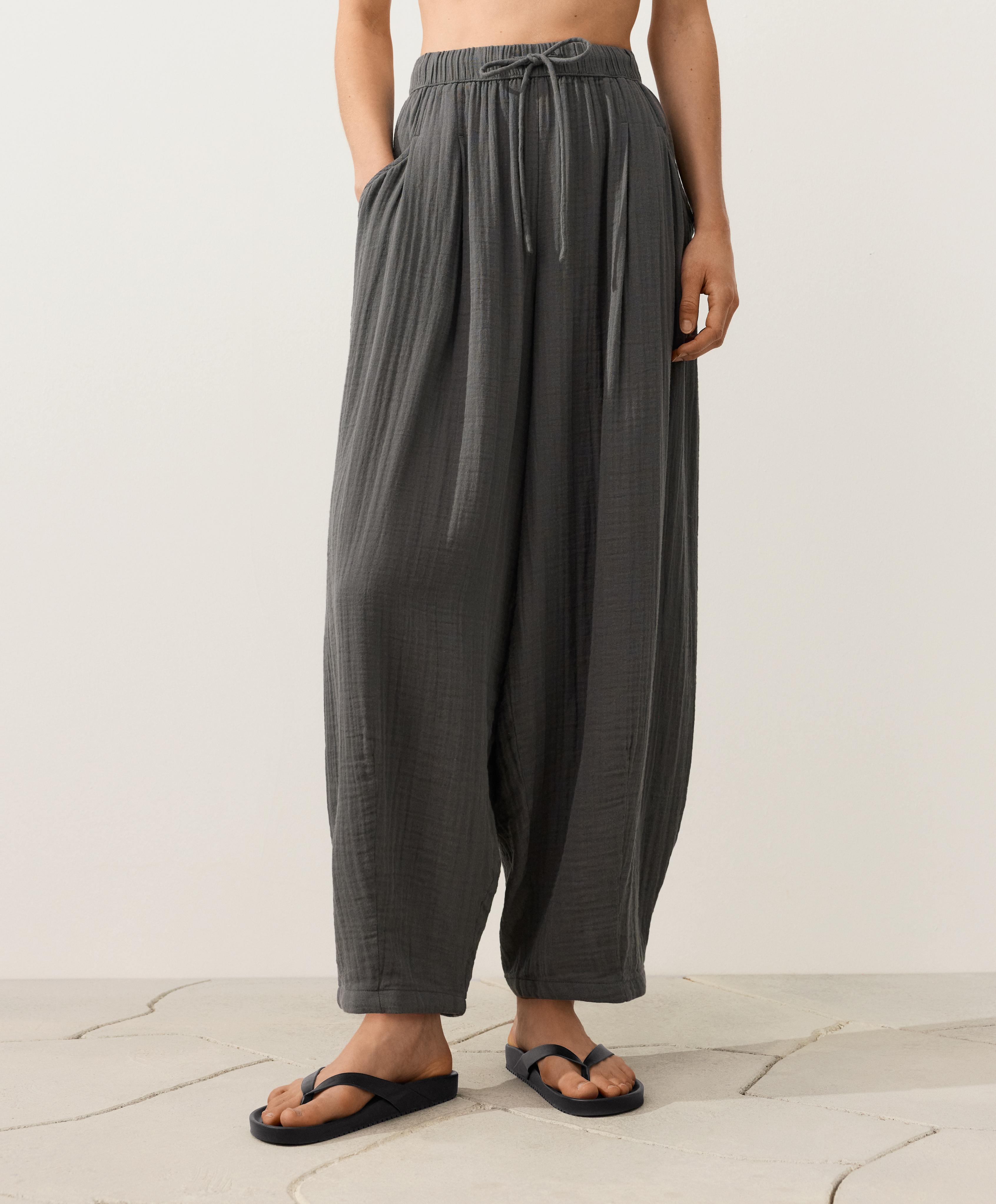 100% cotton gauze balloon trousers — ASPHALT