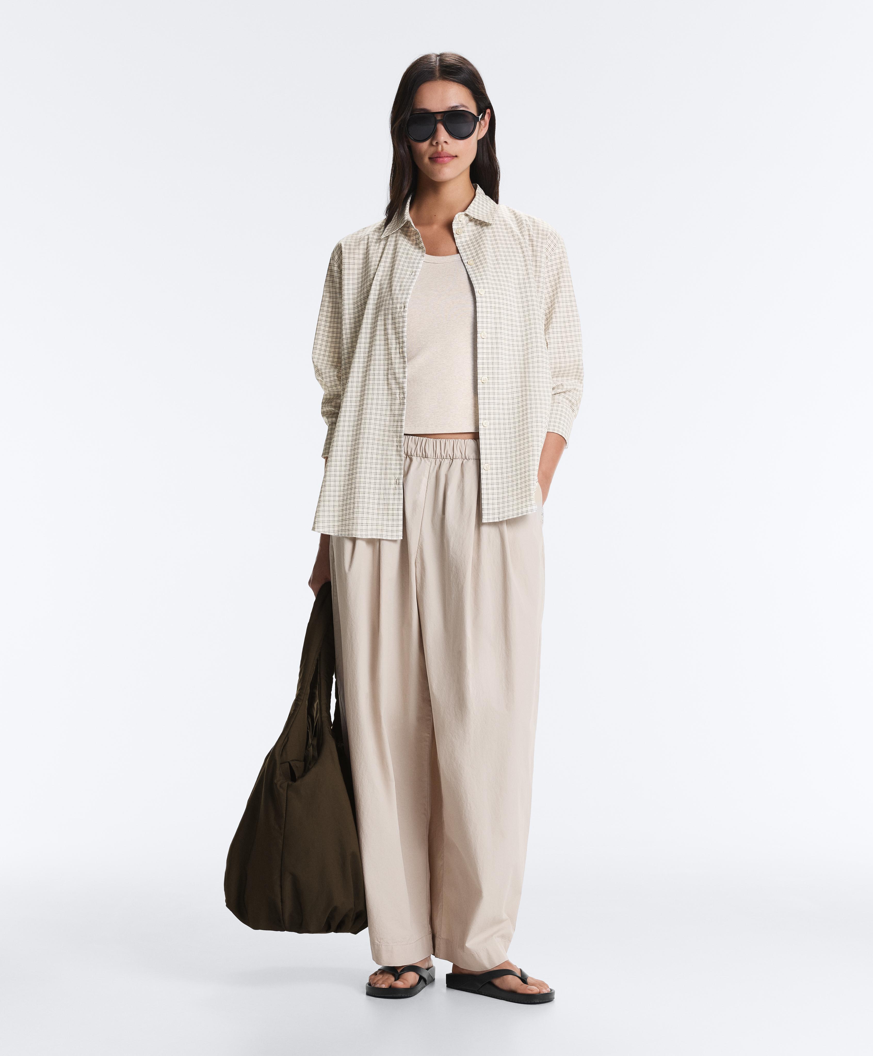 Rib T-shirt with wide straps, cotton and modal — SAND MELANGE