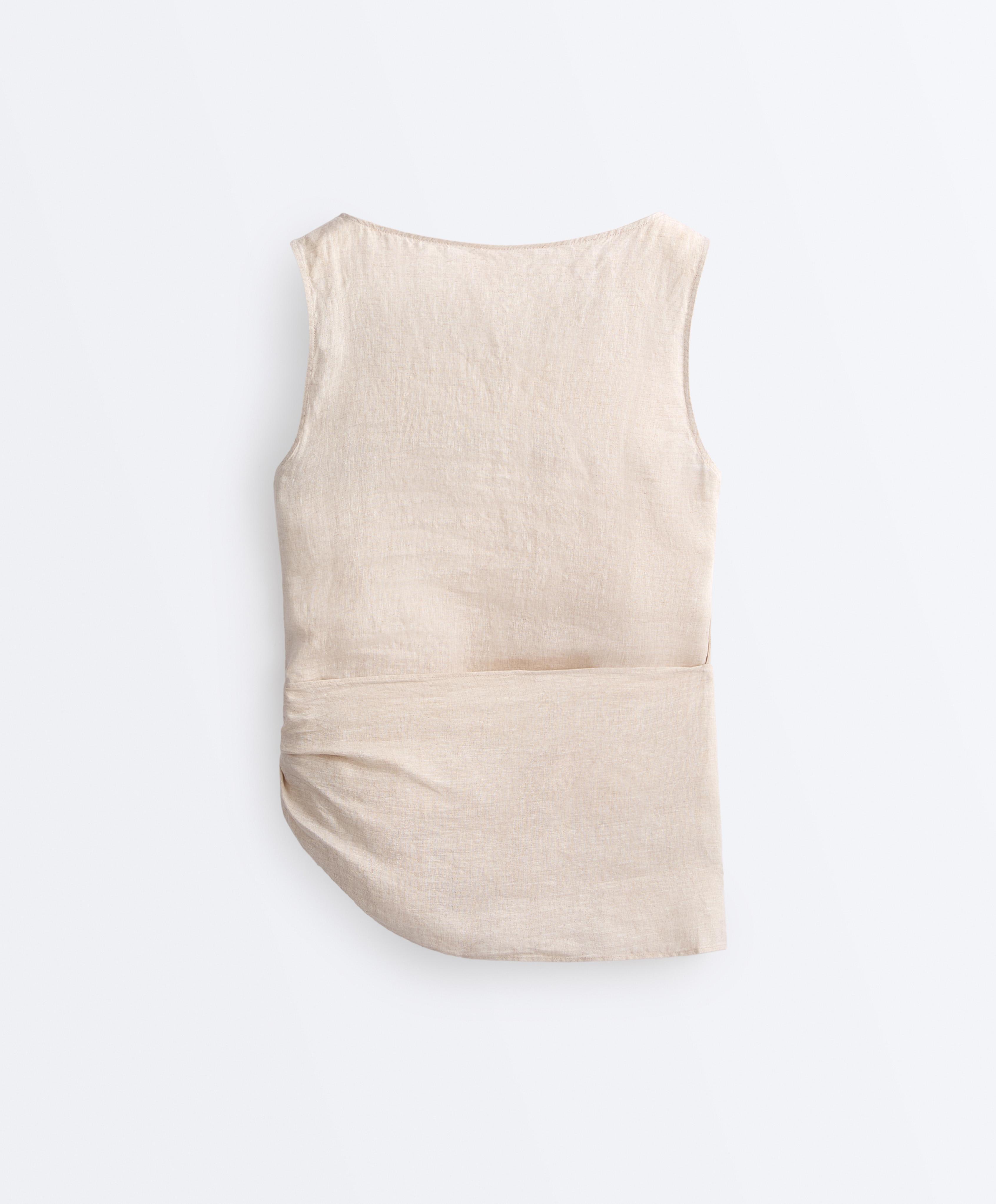 Sleeveless top with 100% linen scarf — SAND MELANGE