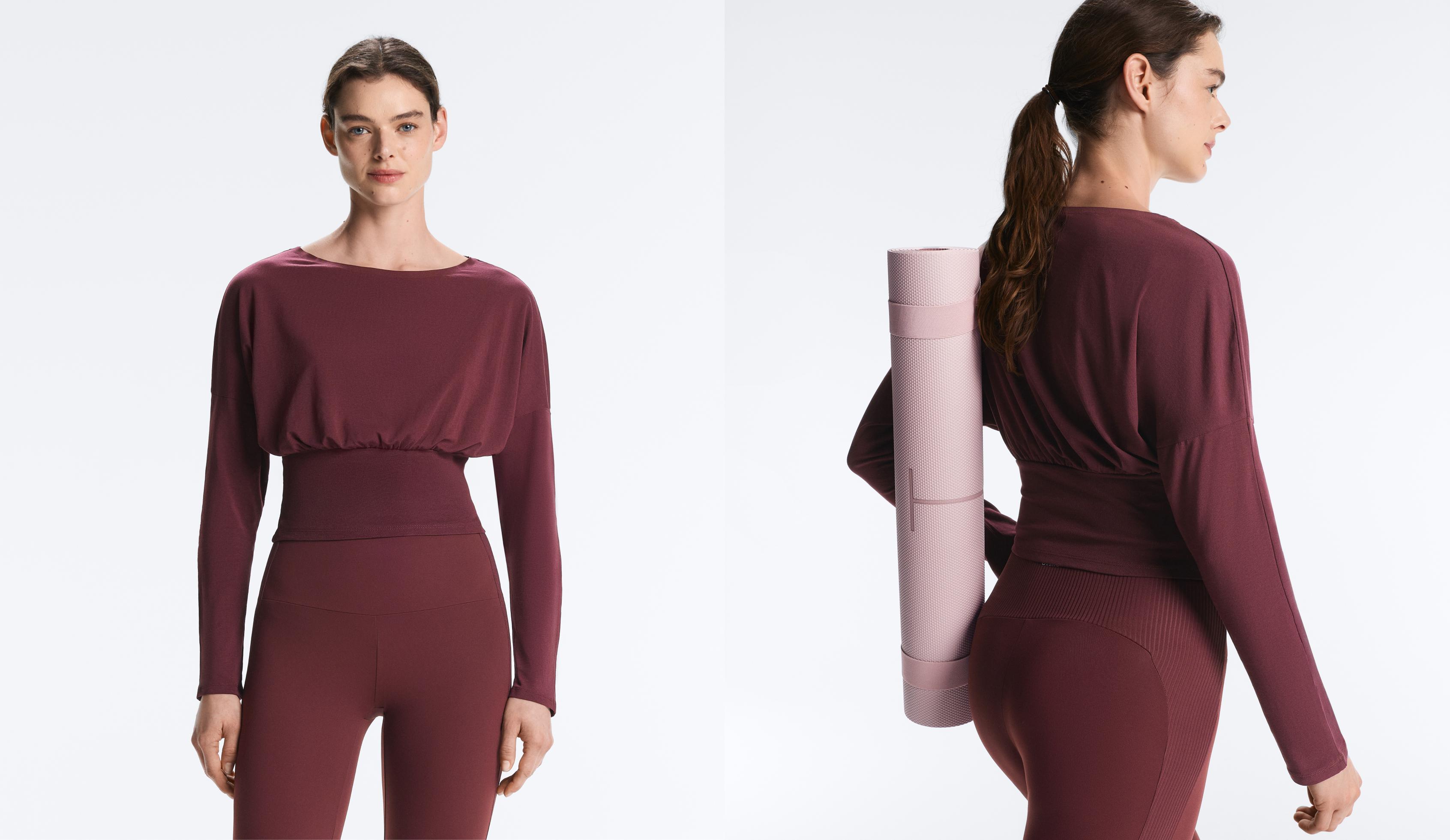 Fitted waist cotton blend T-shirt — MAROON