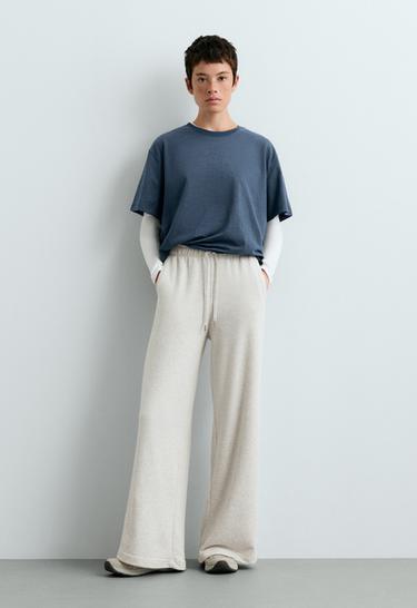 Heathered cotton straight-leg trousers — PALE GREY MELANGE 1