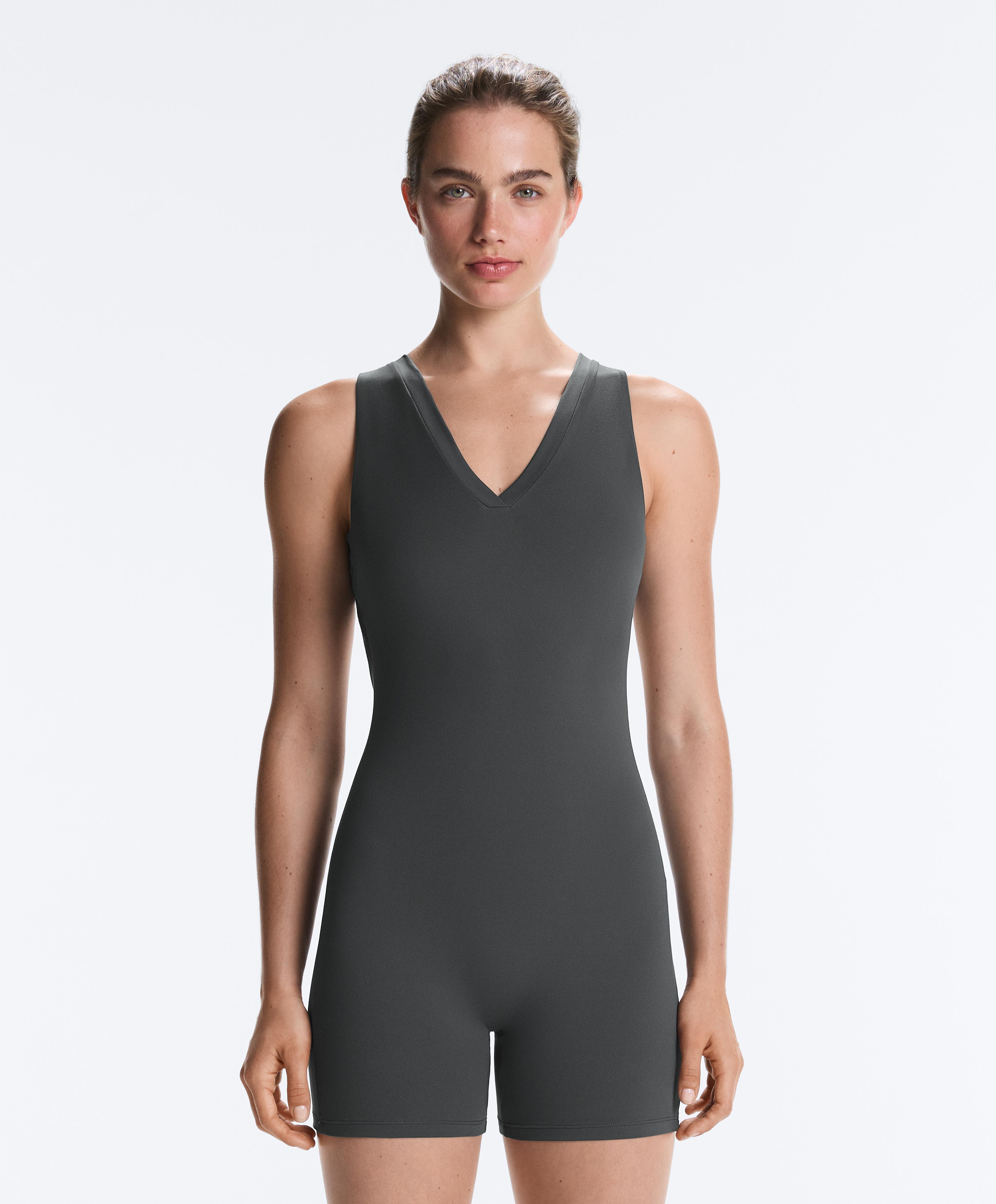 Open-back Comfortlux short jumpsuit — STEEL GREY