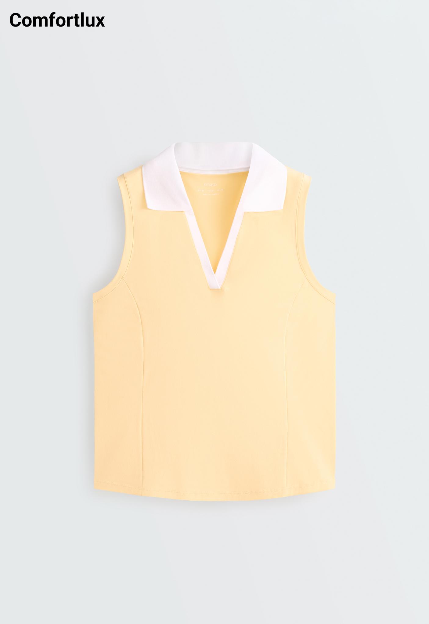 Contrast sleeveless Comfortlux polo shirt — PALE YELLOW