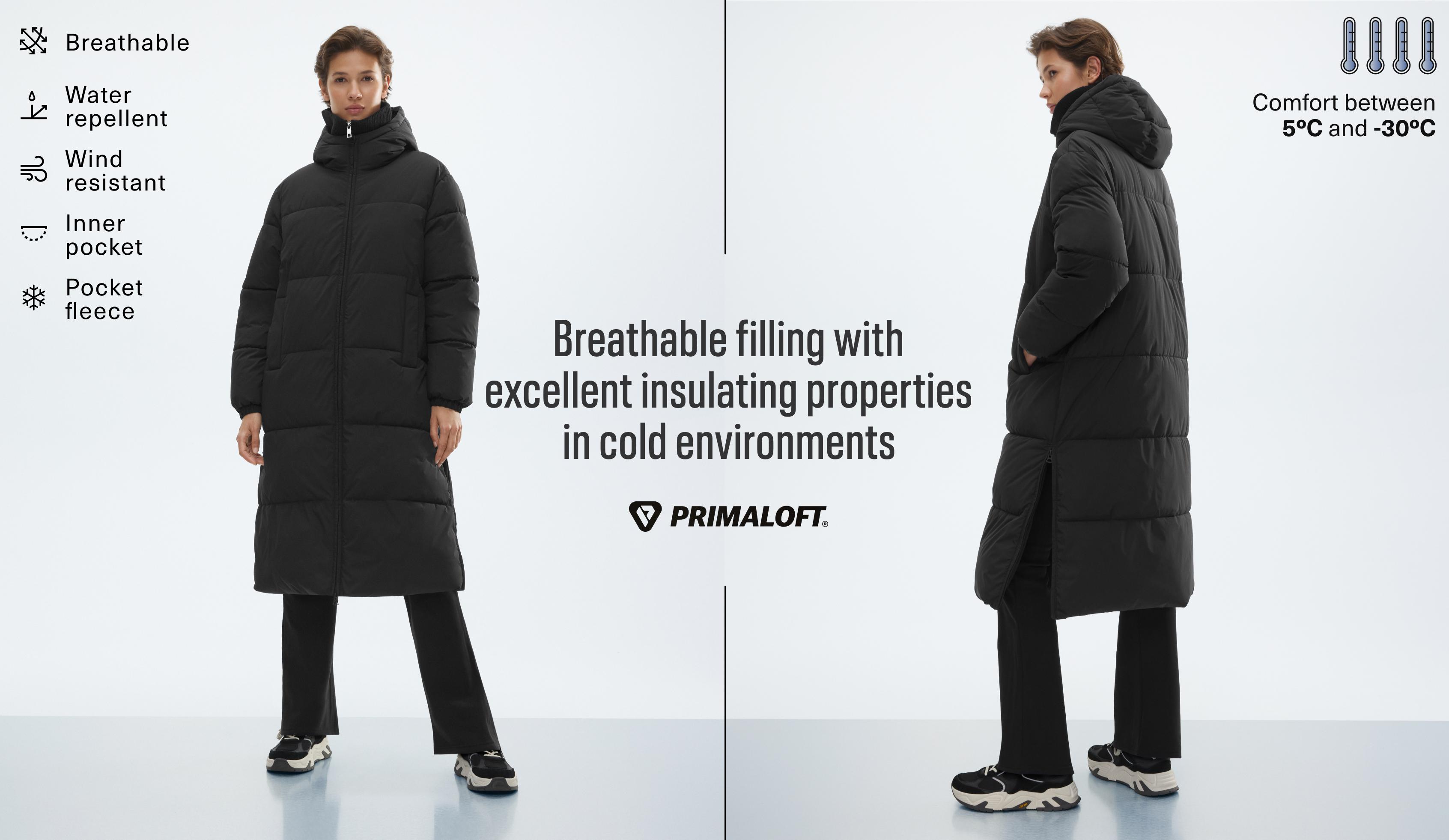 Water-repellent PrimaLoft® padded long jacket