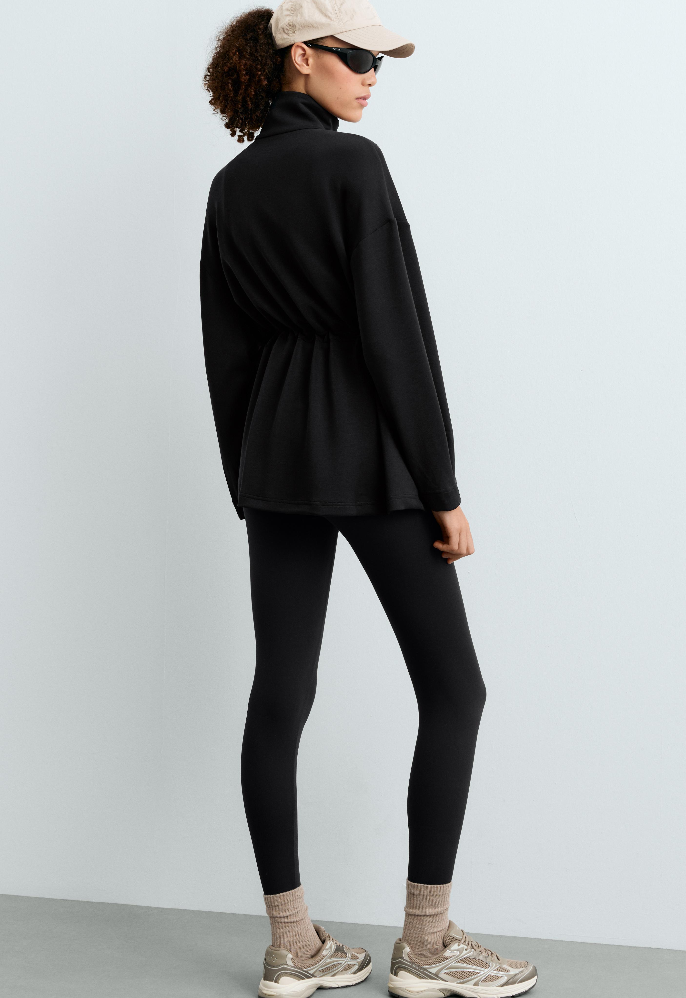 Long soft-touch modal jacket with pockets — BLACK