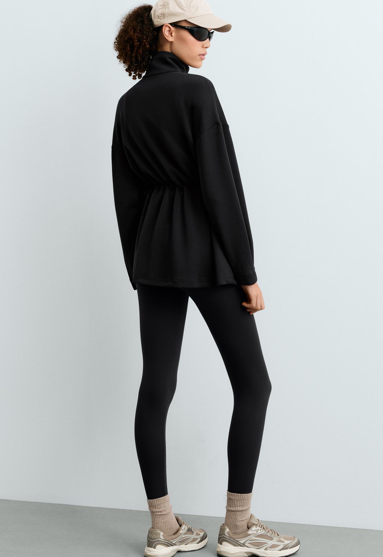 Long soft-touch modal jacket with pockets — BLACK
