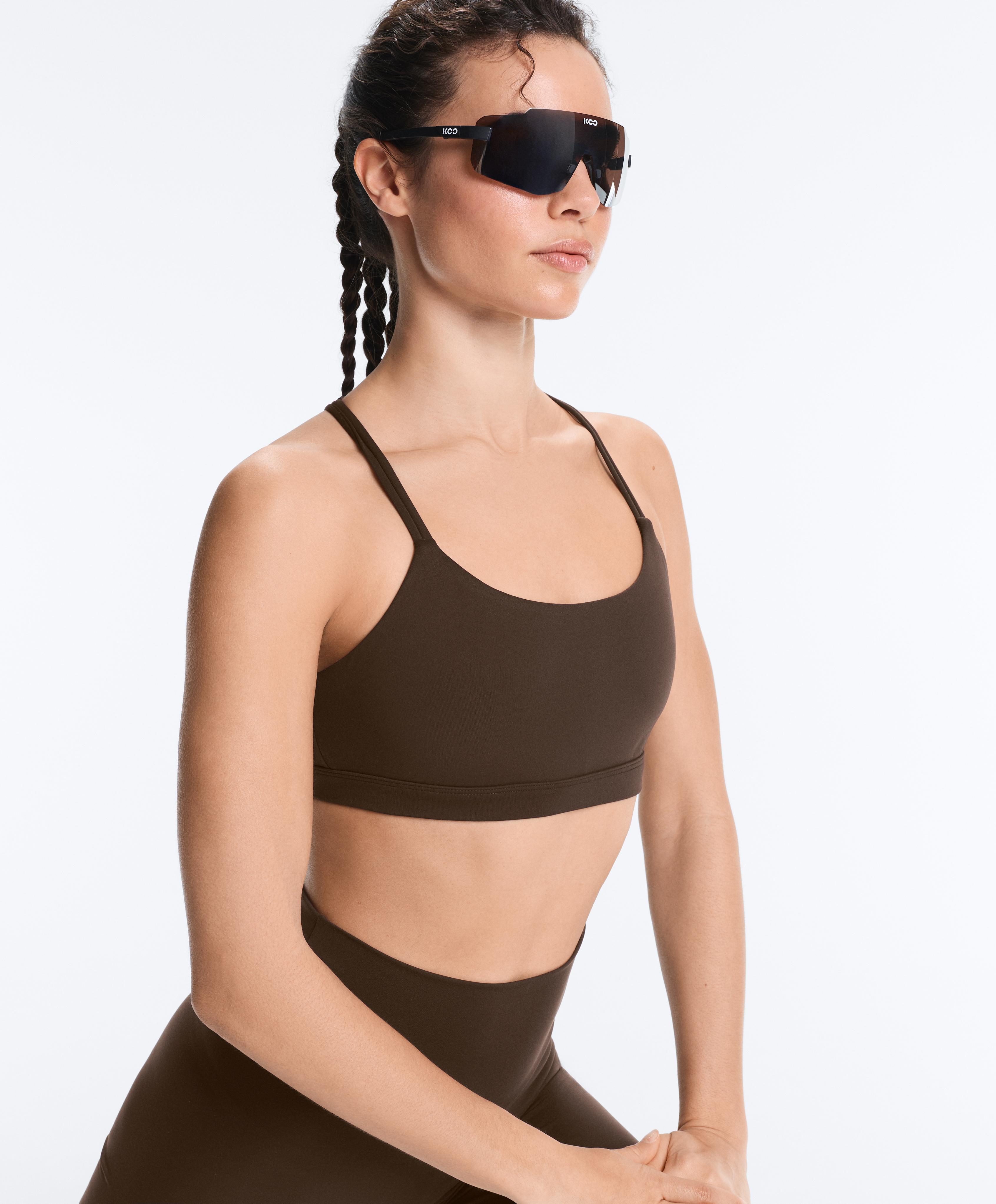 Comfortlux low-support crossover strap sports bra — DARK BROWN
