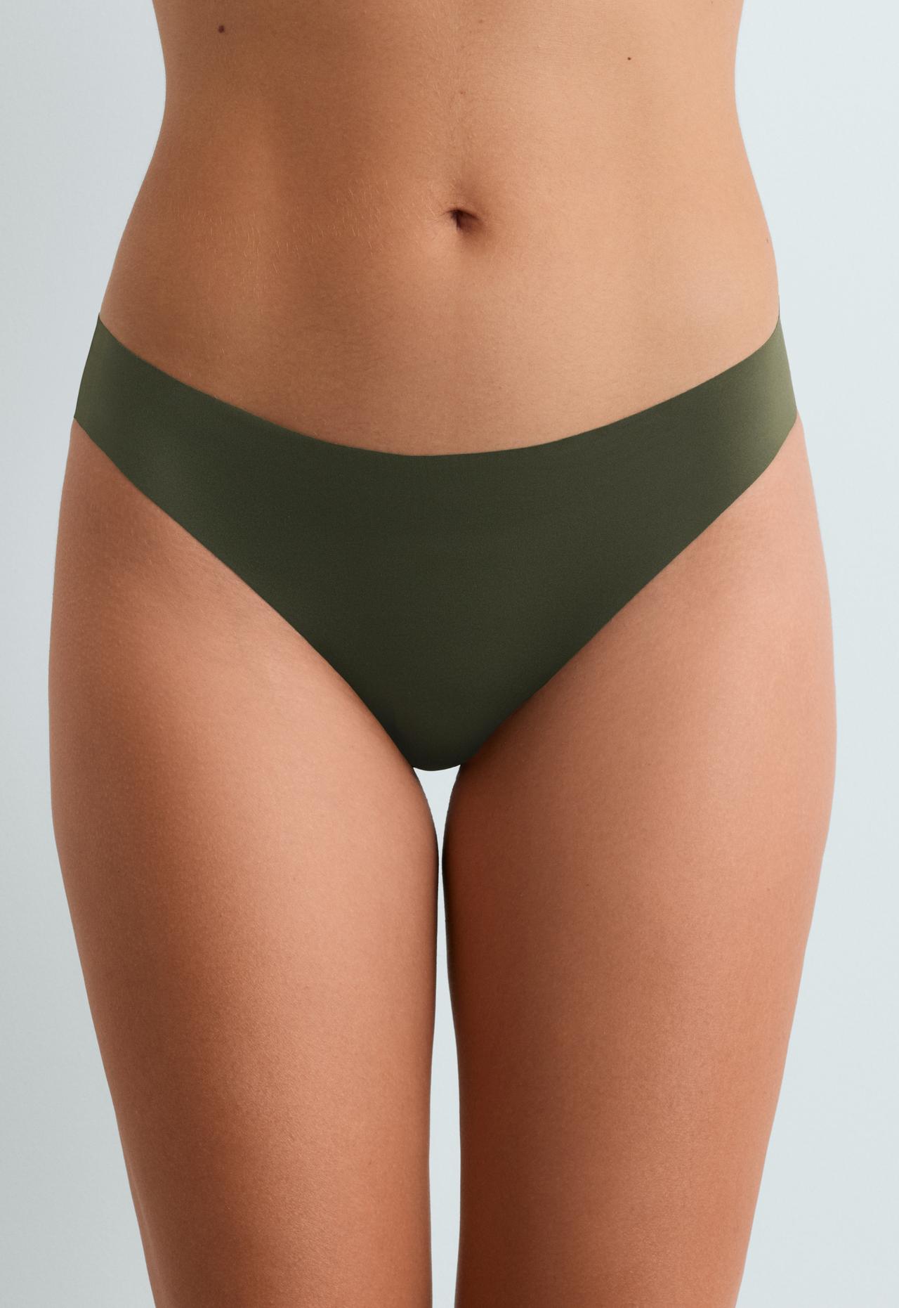 5 invisible polyamide blend thongs with Laser cut — KHAKI
