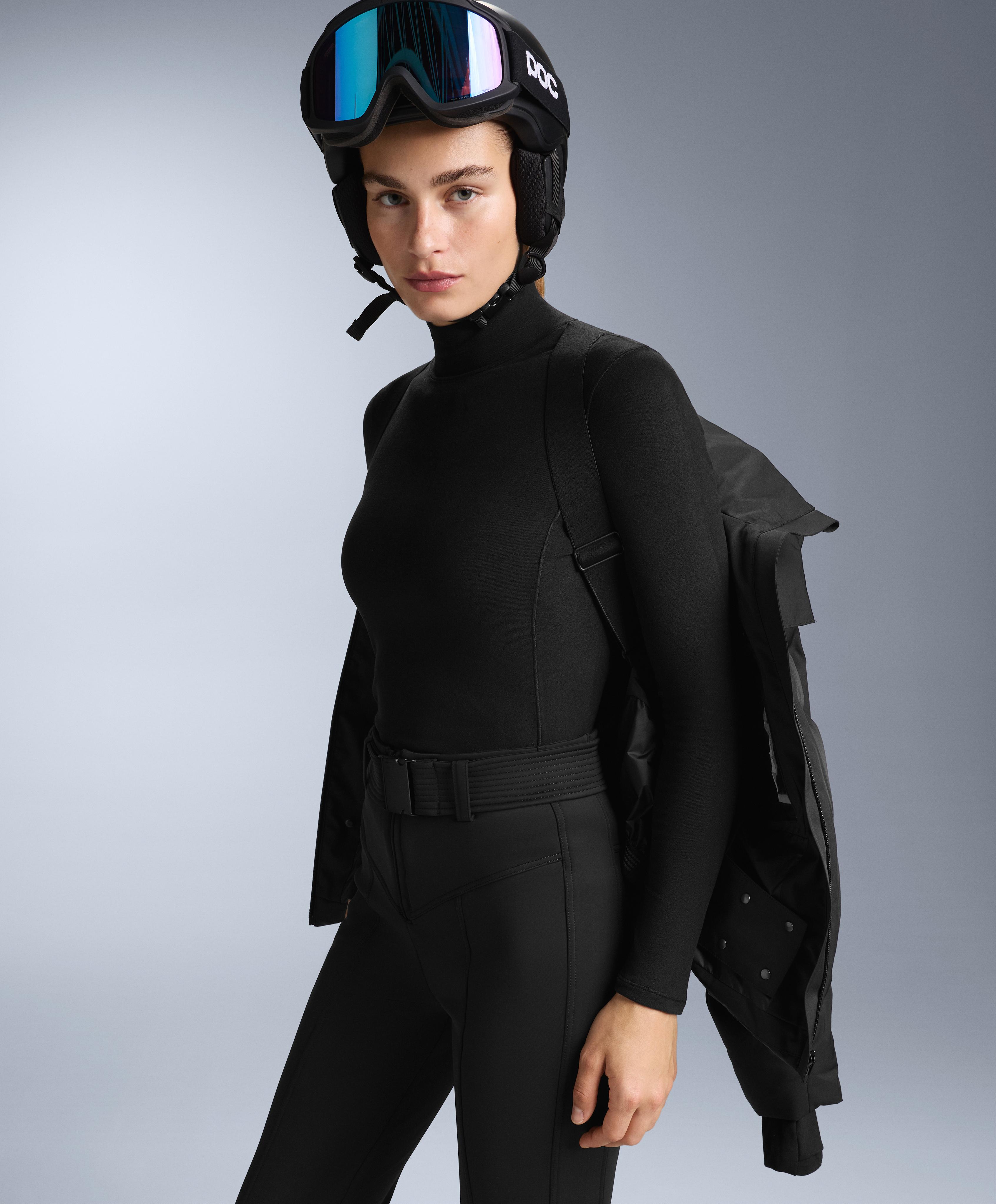 High-neck thermal base layer fleece top — BLACK