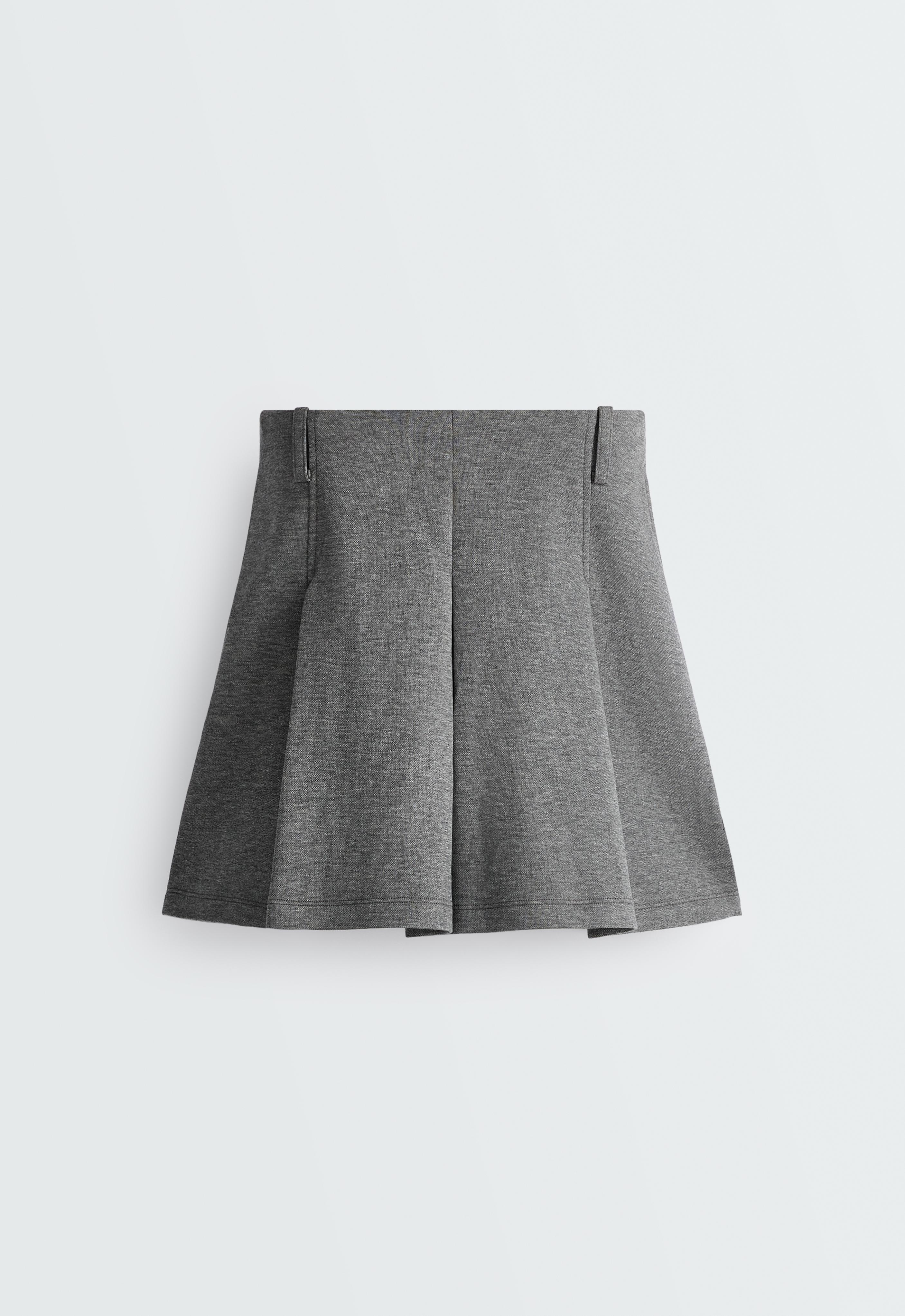 Short pleated piqué cotton skirt — GREY