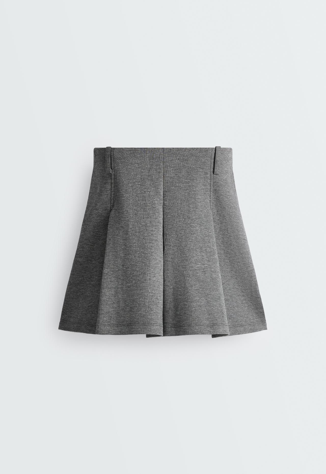 Short pleated piqué cotton skirt — GREY