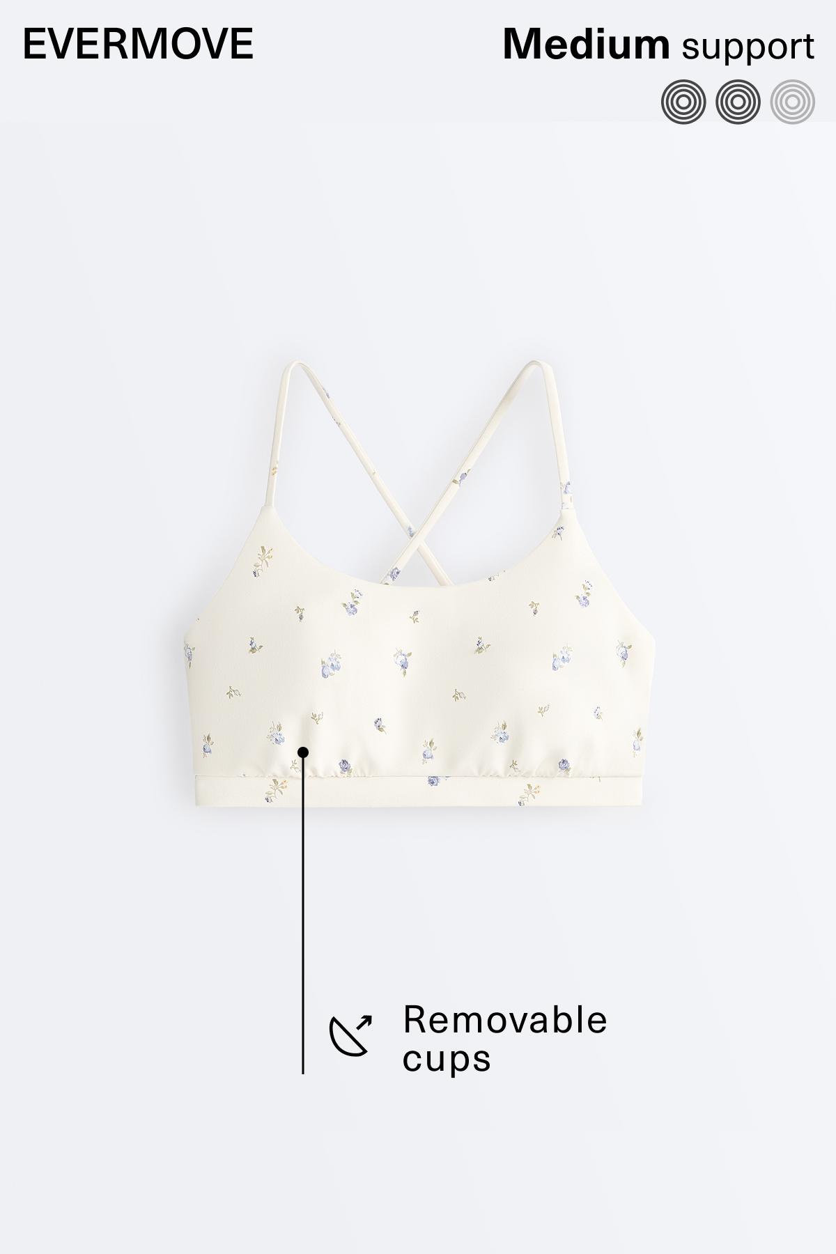 Evermove low-support floral sports bra — PALE ECRU