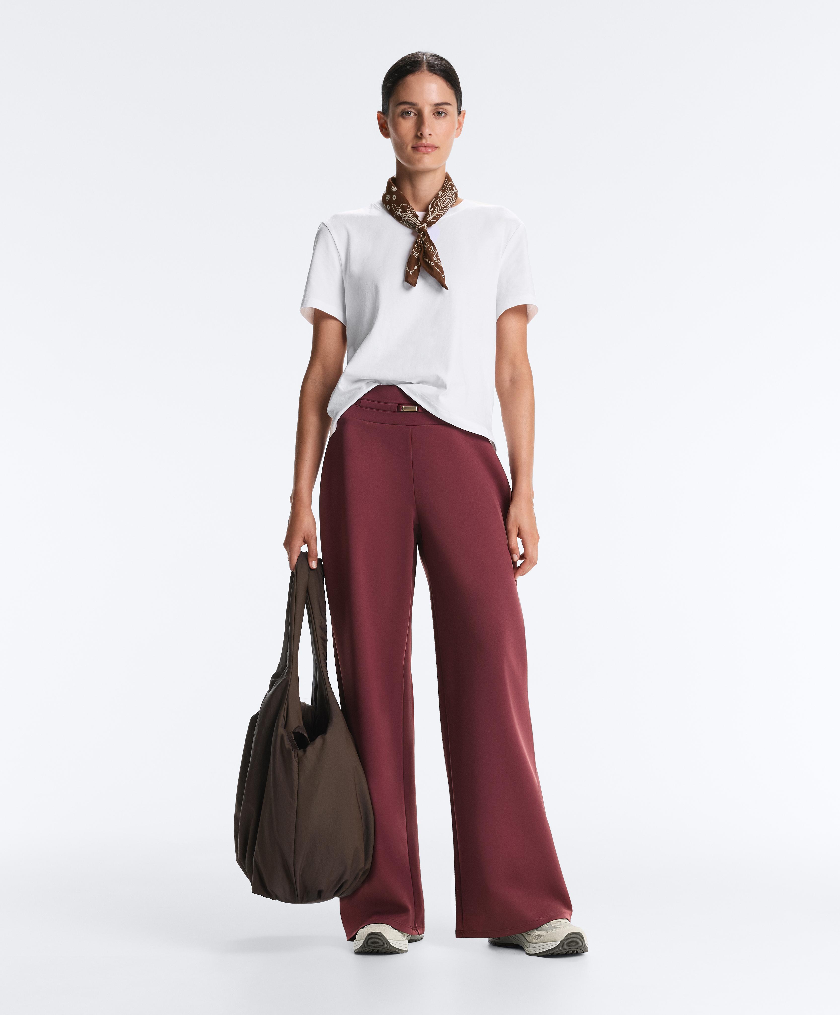 Neoprene-effect wide-leg trousers — CHERRY