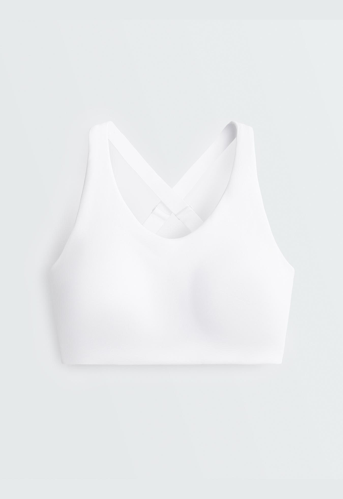 High-support Compressive sports bra with crossover back — WHITE