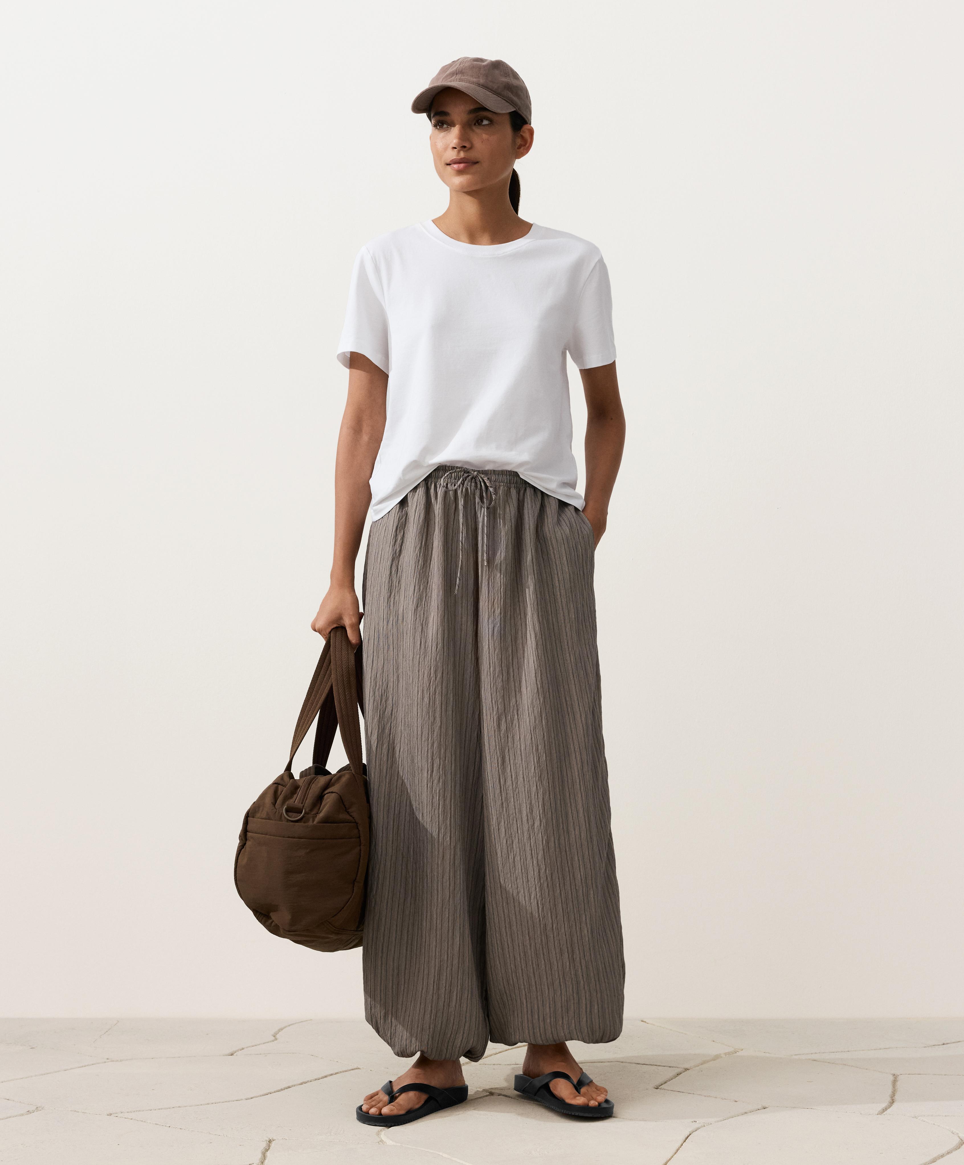 Modal blend striped bloomer trousers — CHARCOAL GREY