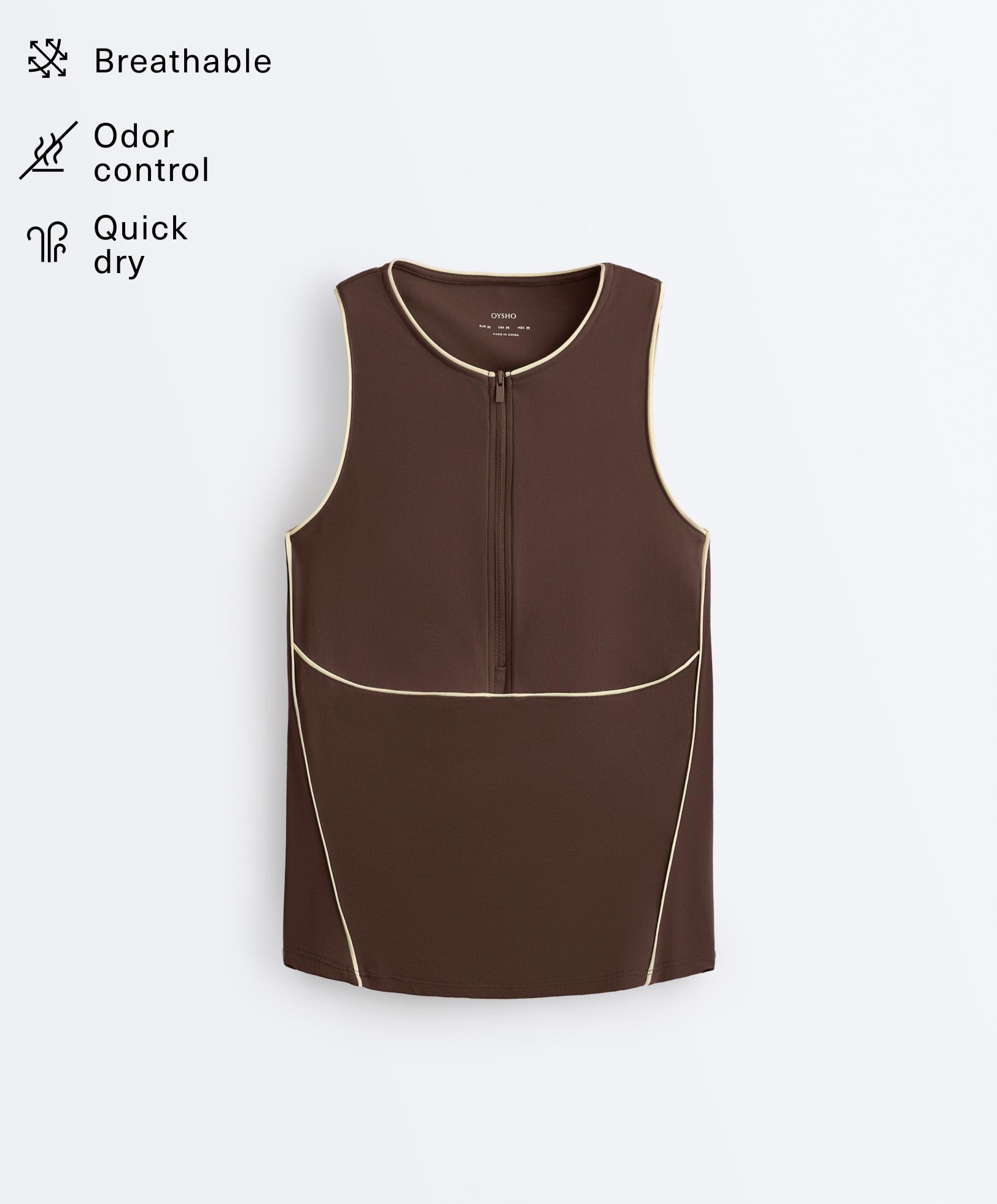 Half-zip sleeveless top — BROWN