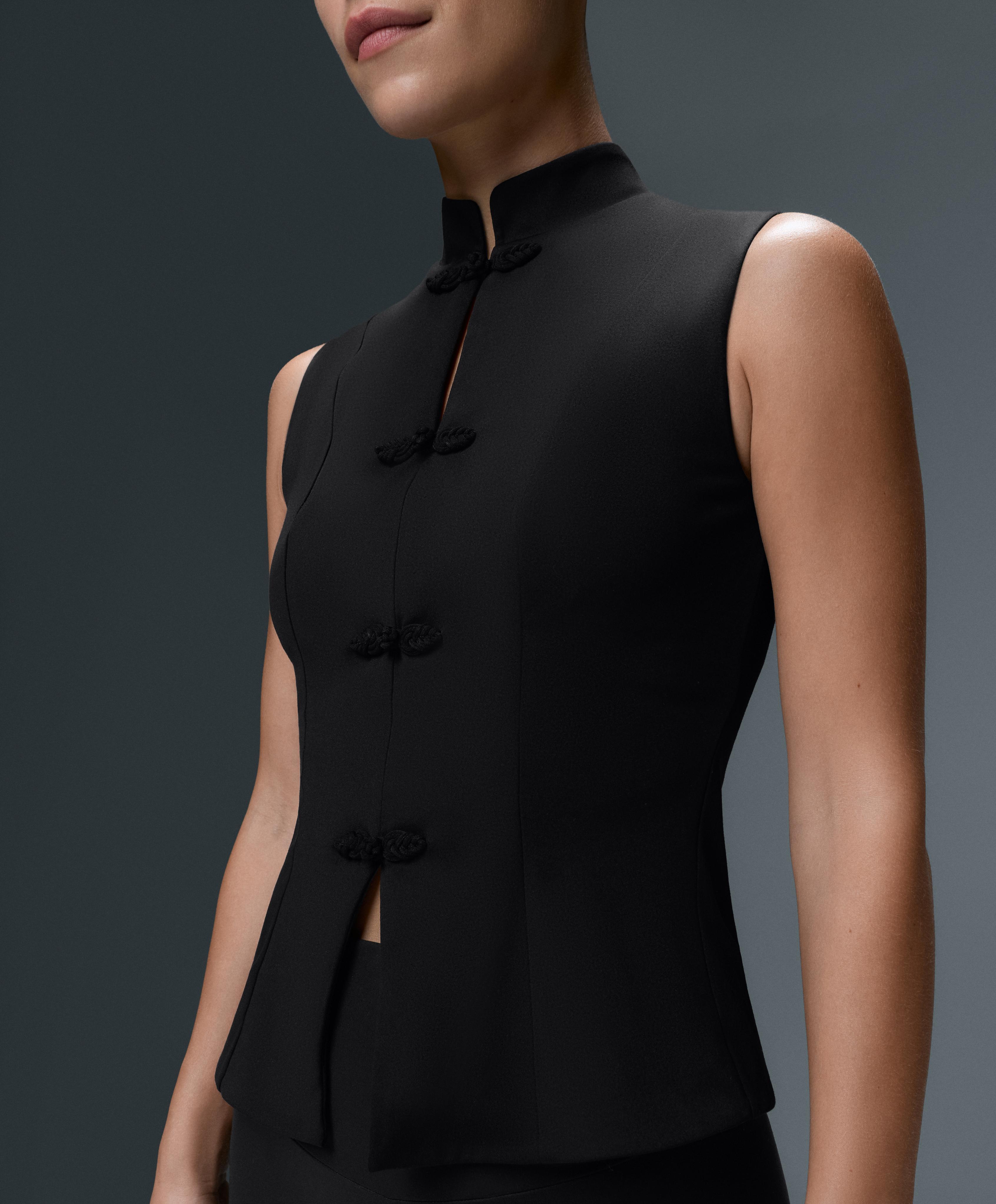 Comfortlux long mandarin collar tank top — BLACK