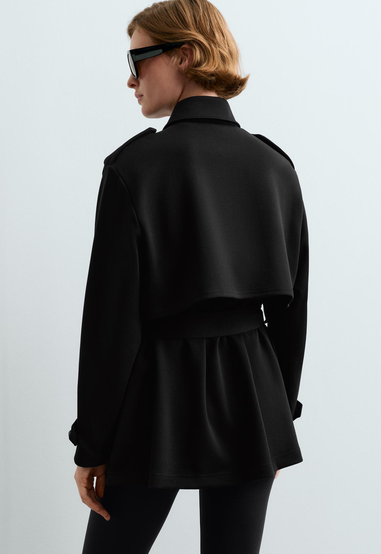 Long cotton piqué pockets jacket — BLACK