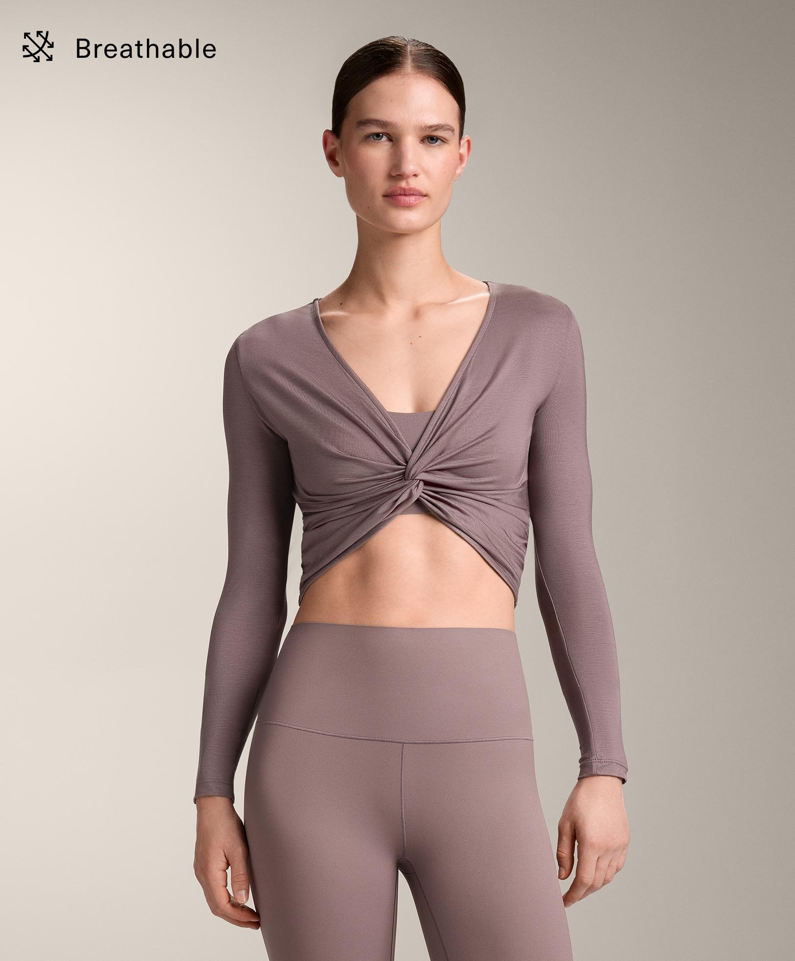 Multi-position long sleeve knotted lyocell blend T-shirt - Sale