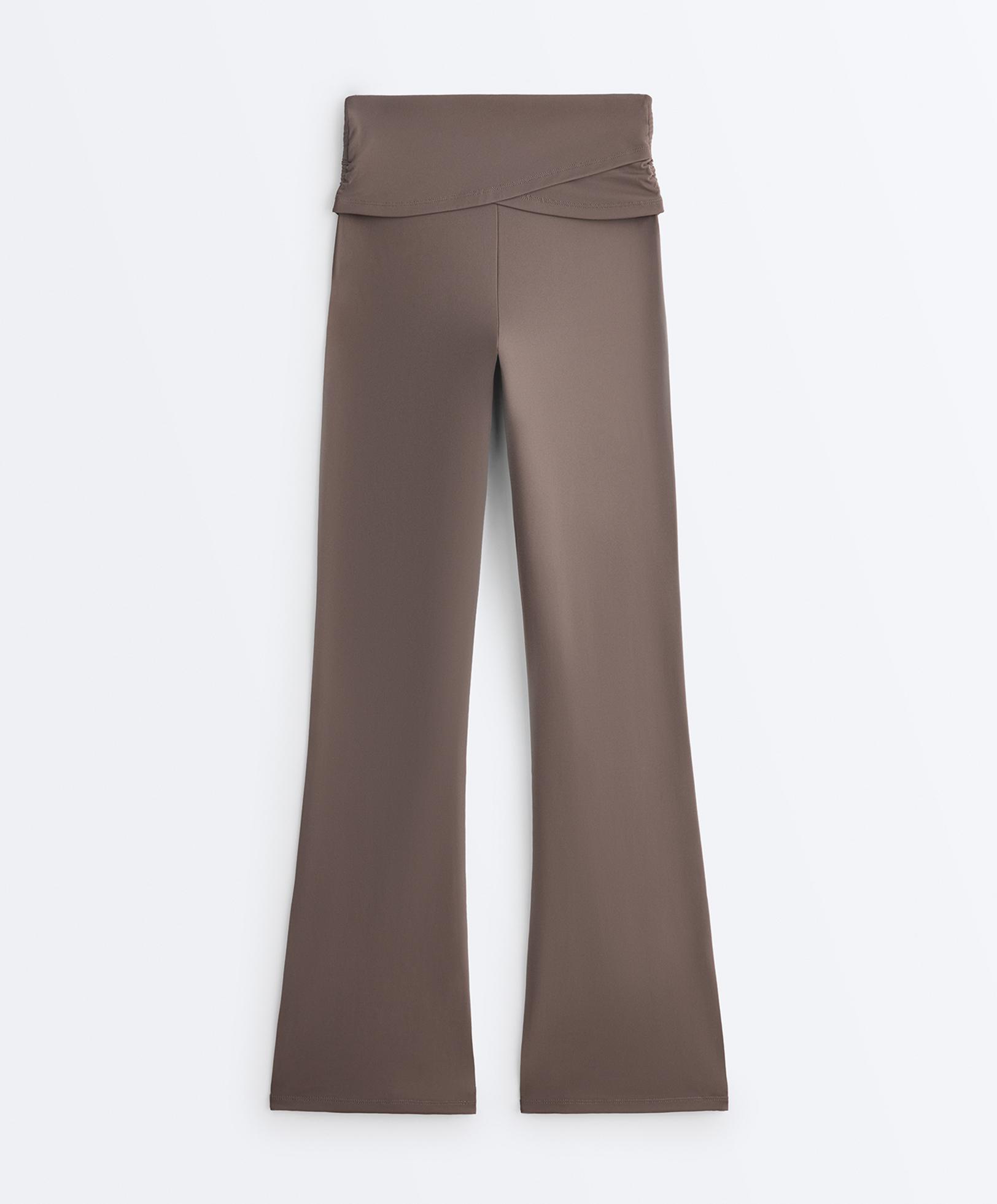 Draped waist Comfortlux high rise flare trousers — TAUPE-GREY
