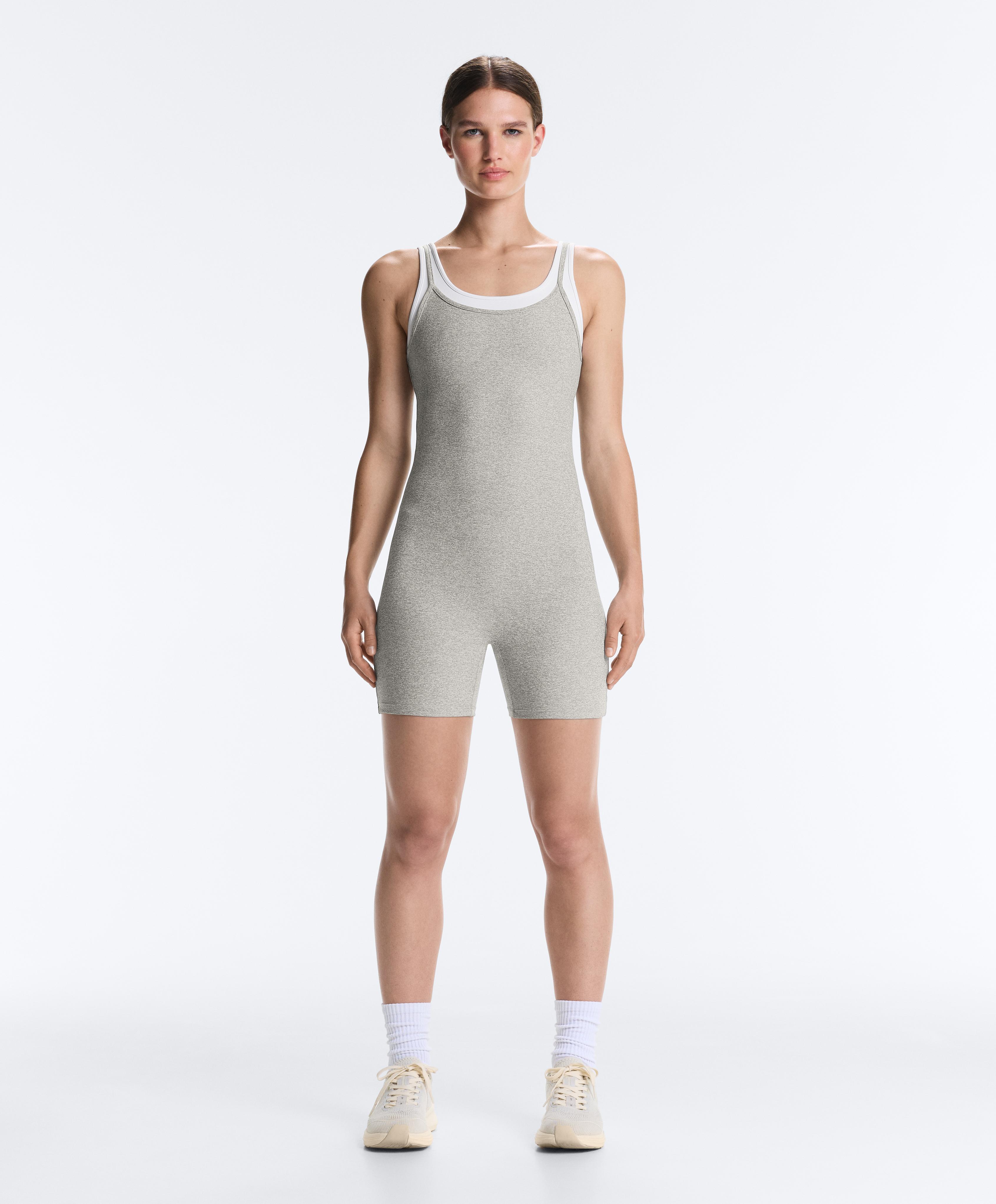 Comfortlux short jumpsuit with heathered overlay — GREY MELANGE