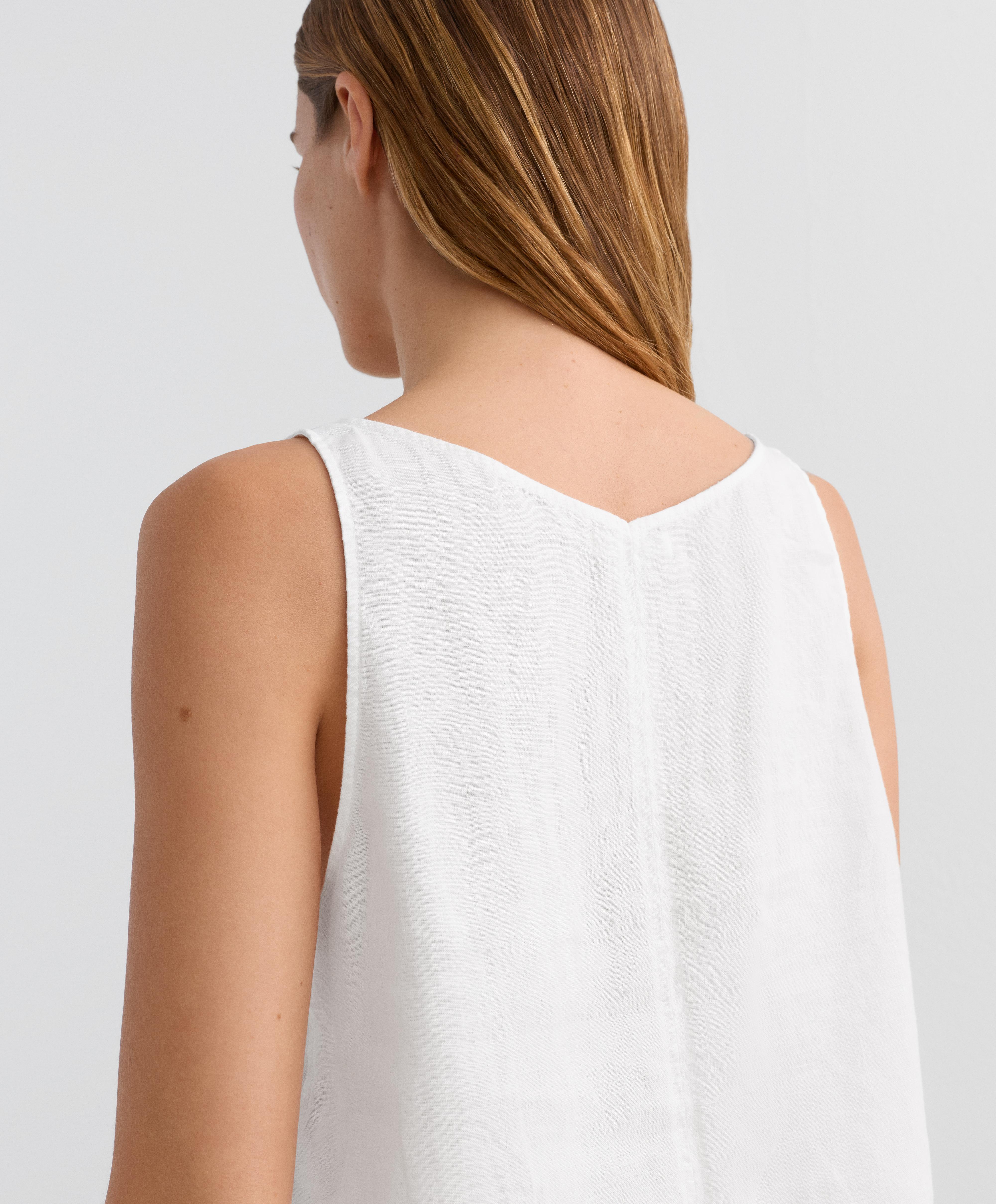 100% linen V-neck strap top — WHITE 