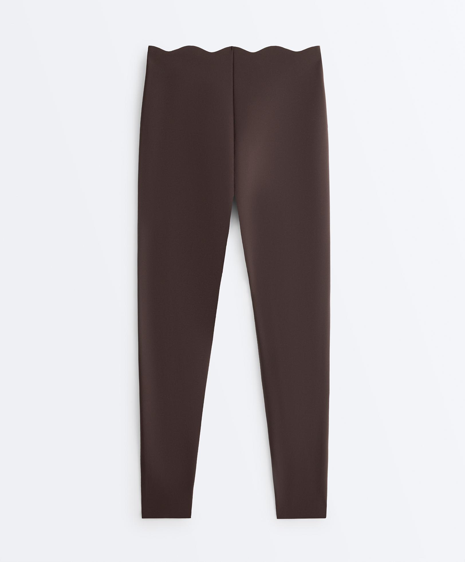 High-rise compressive core control ankle-length leggings with wave detail — DARK REDDISH‑BROWN