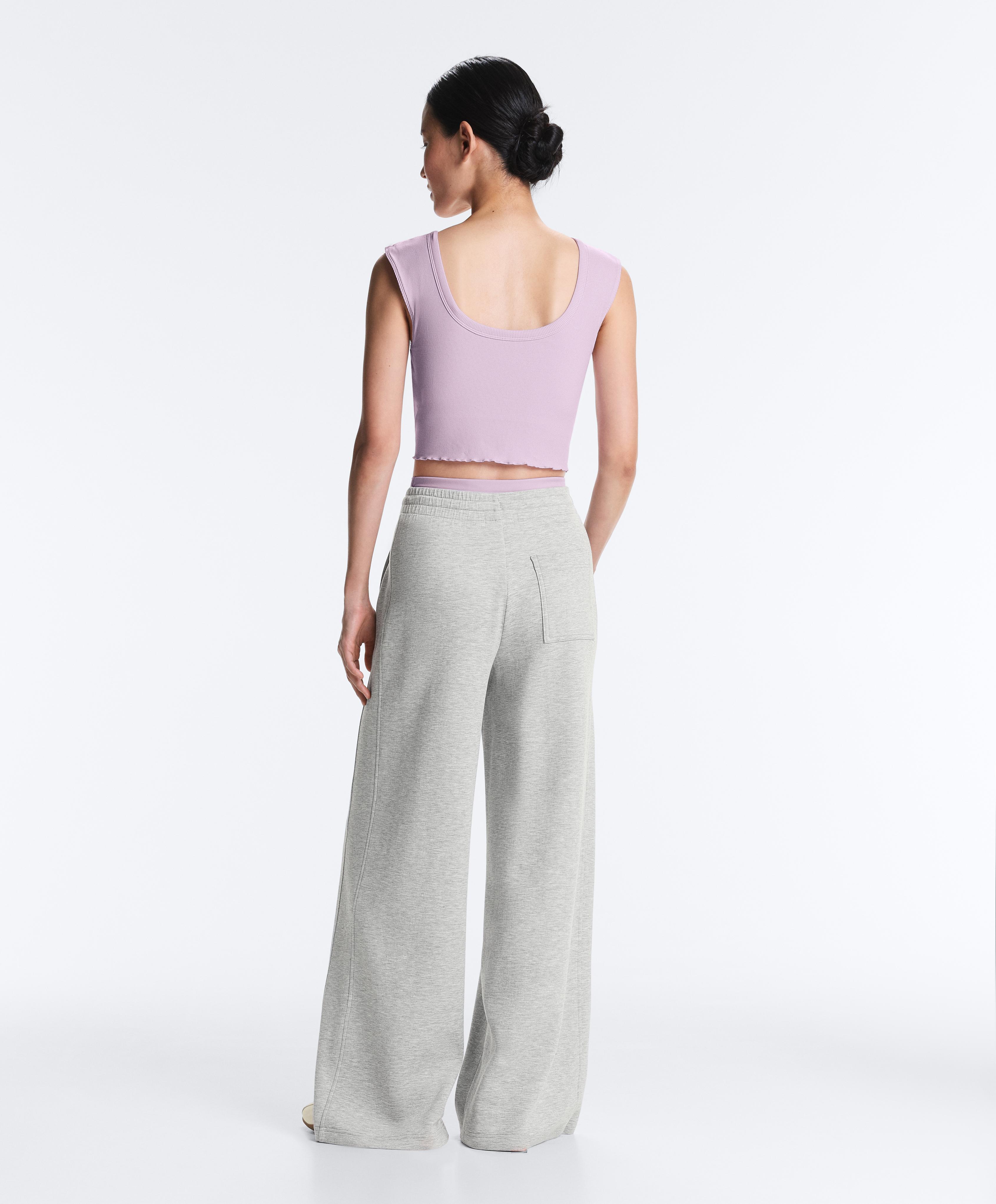 Rib modal blend short sleeve tank top with curling detail — LILAC