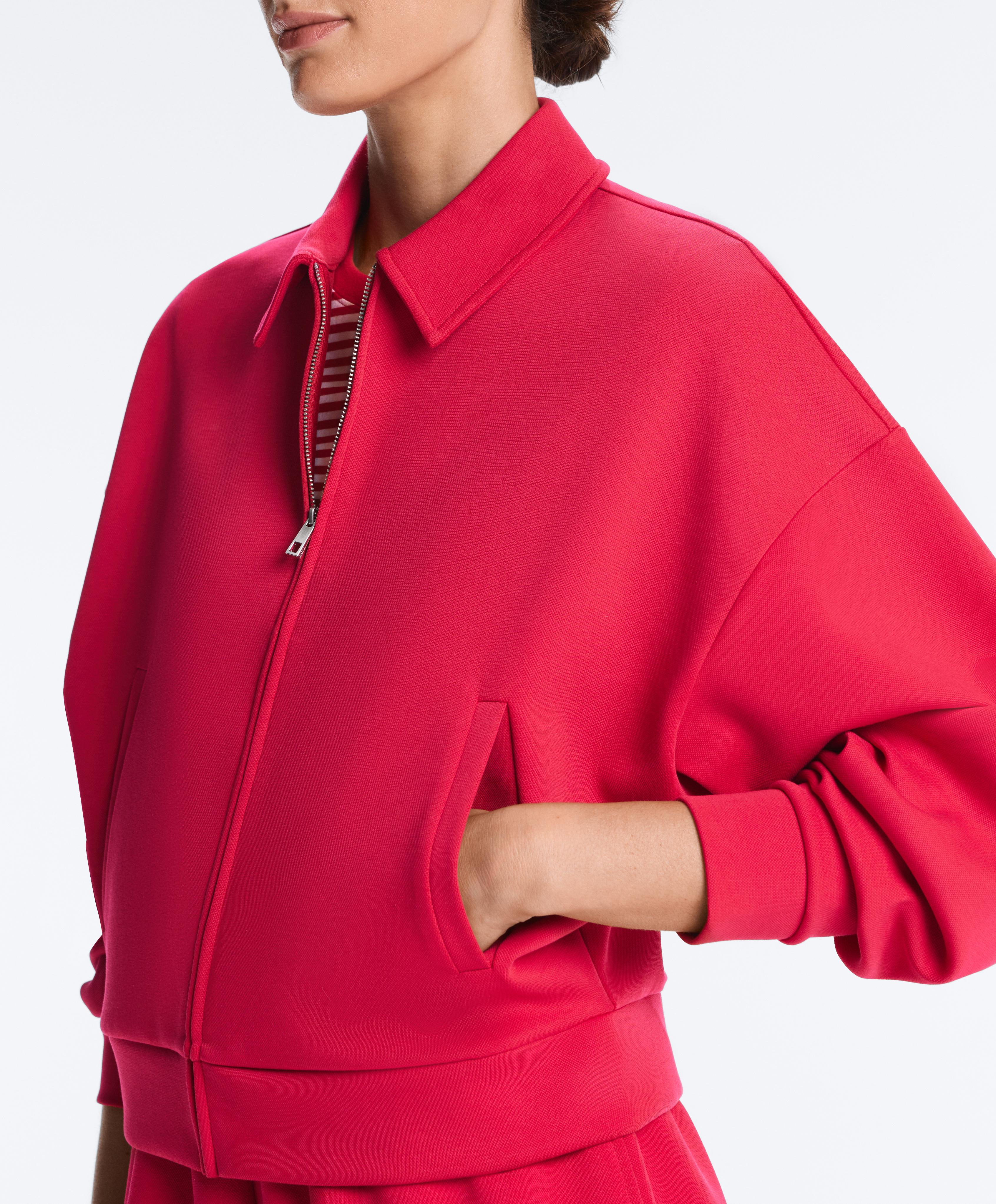 Polo collar piqué jacket with cotton — RED
