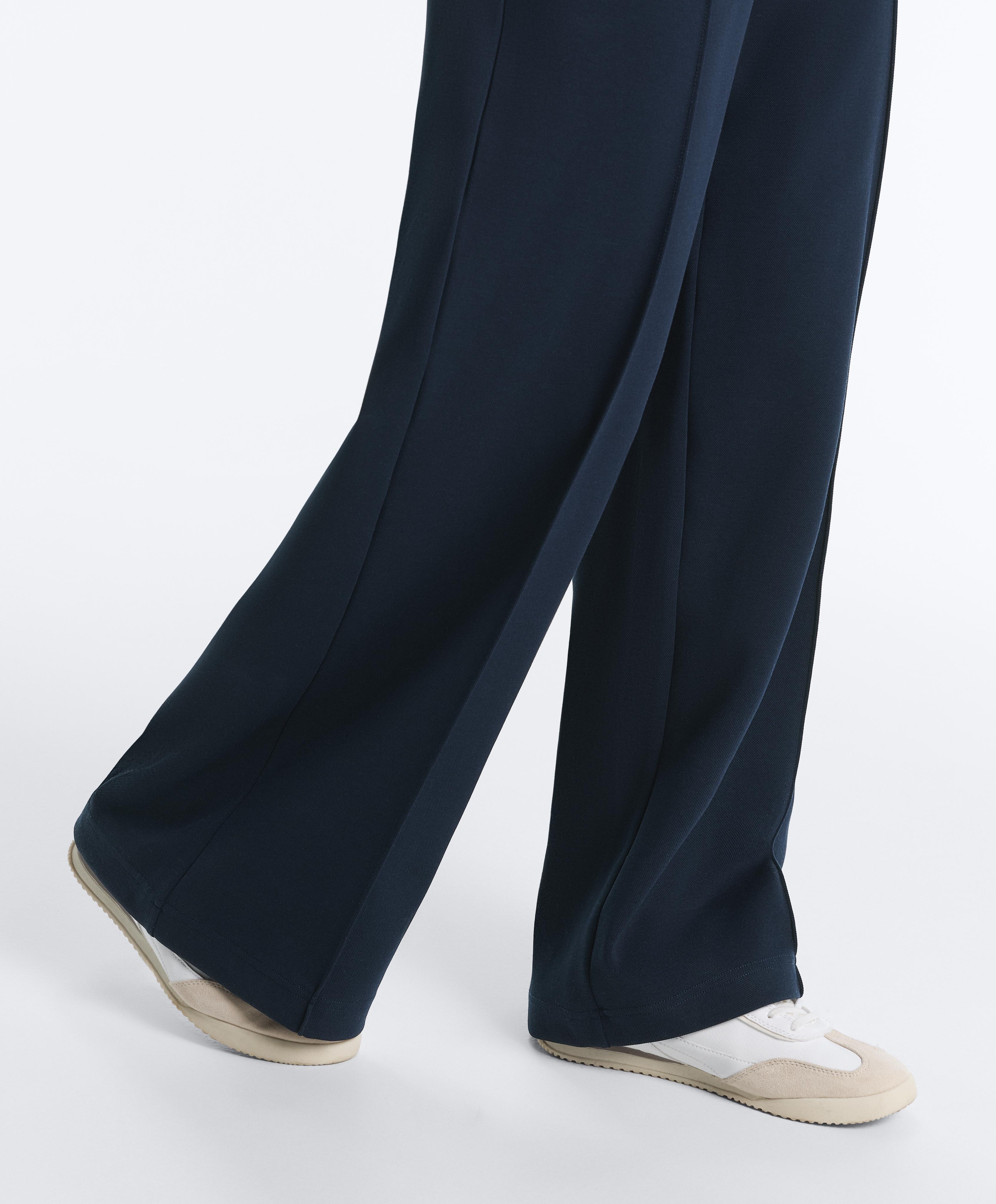 Straight-leg piqué trousers with cotton and contrast Piping — NAVY BLUE