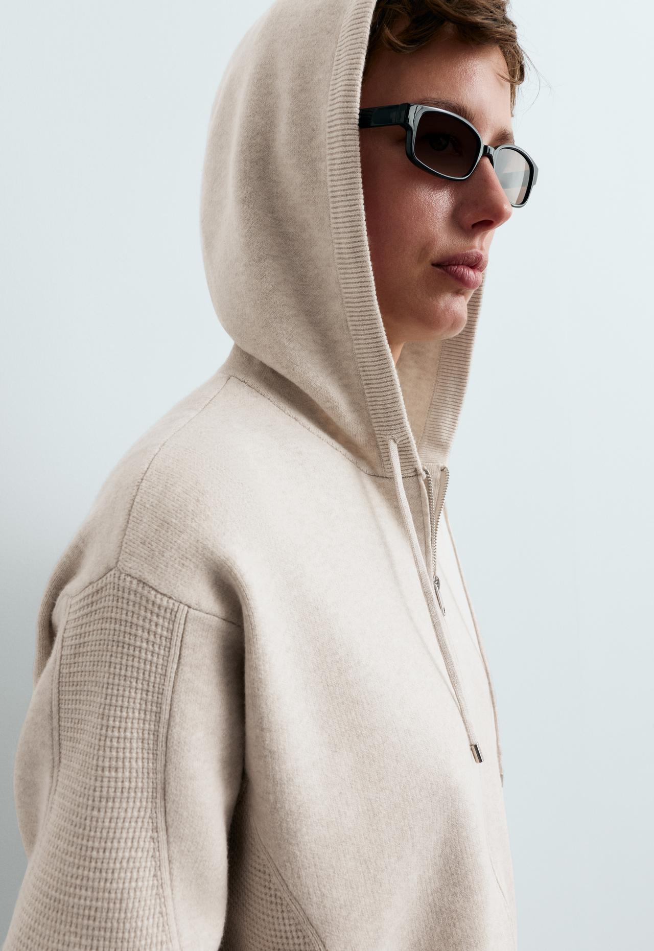 Knit waffle hooded jacket — PALE ASPHALT