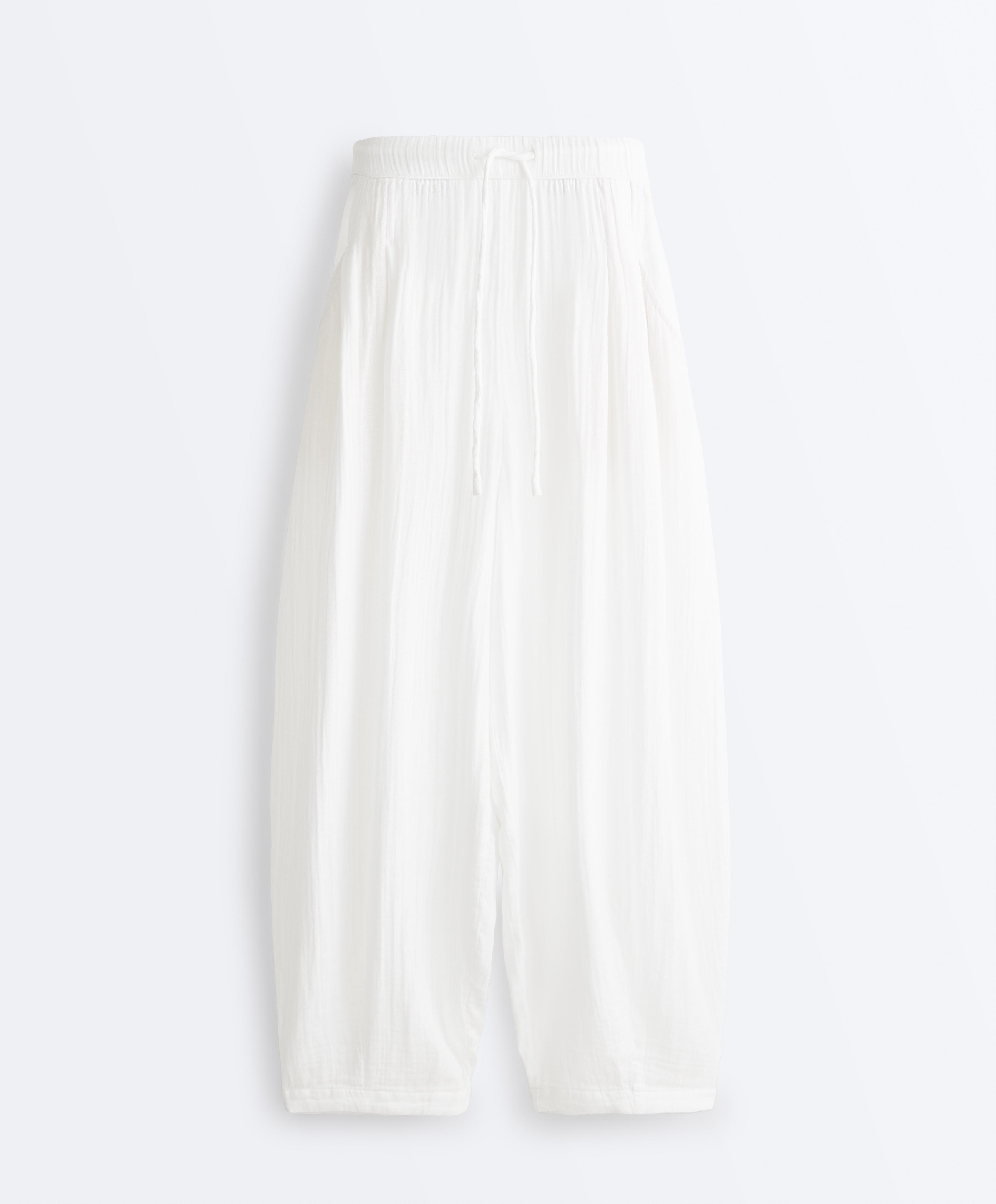 100% cotton gauze balloon trousers — WHITE 