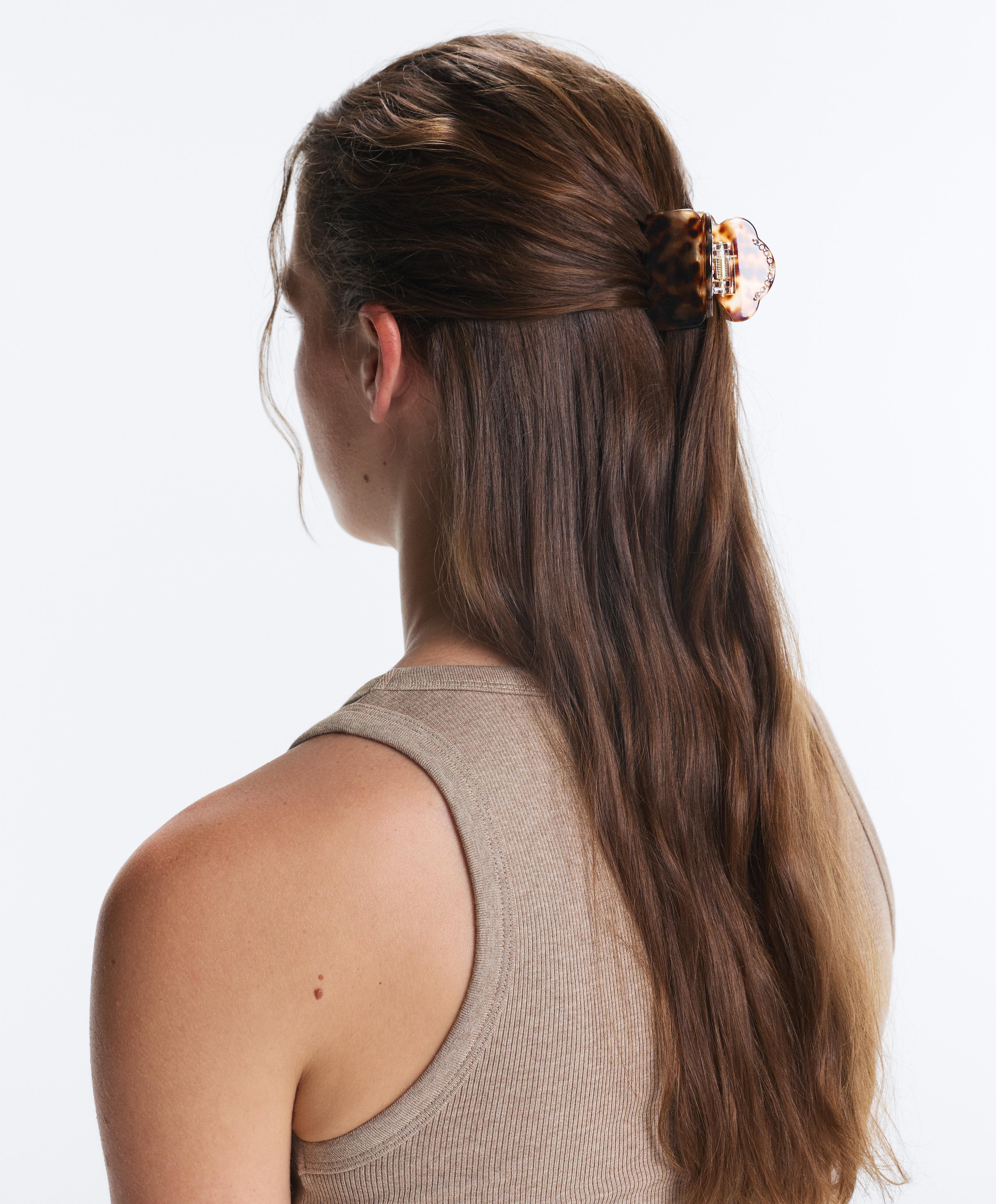 Mini rhinestone hair clip — COGNAC