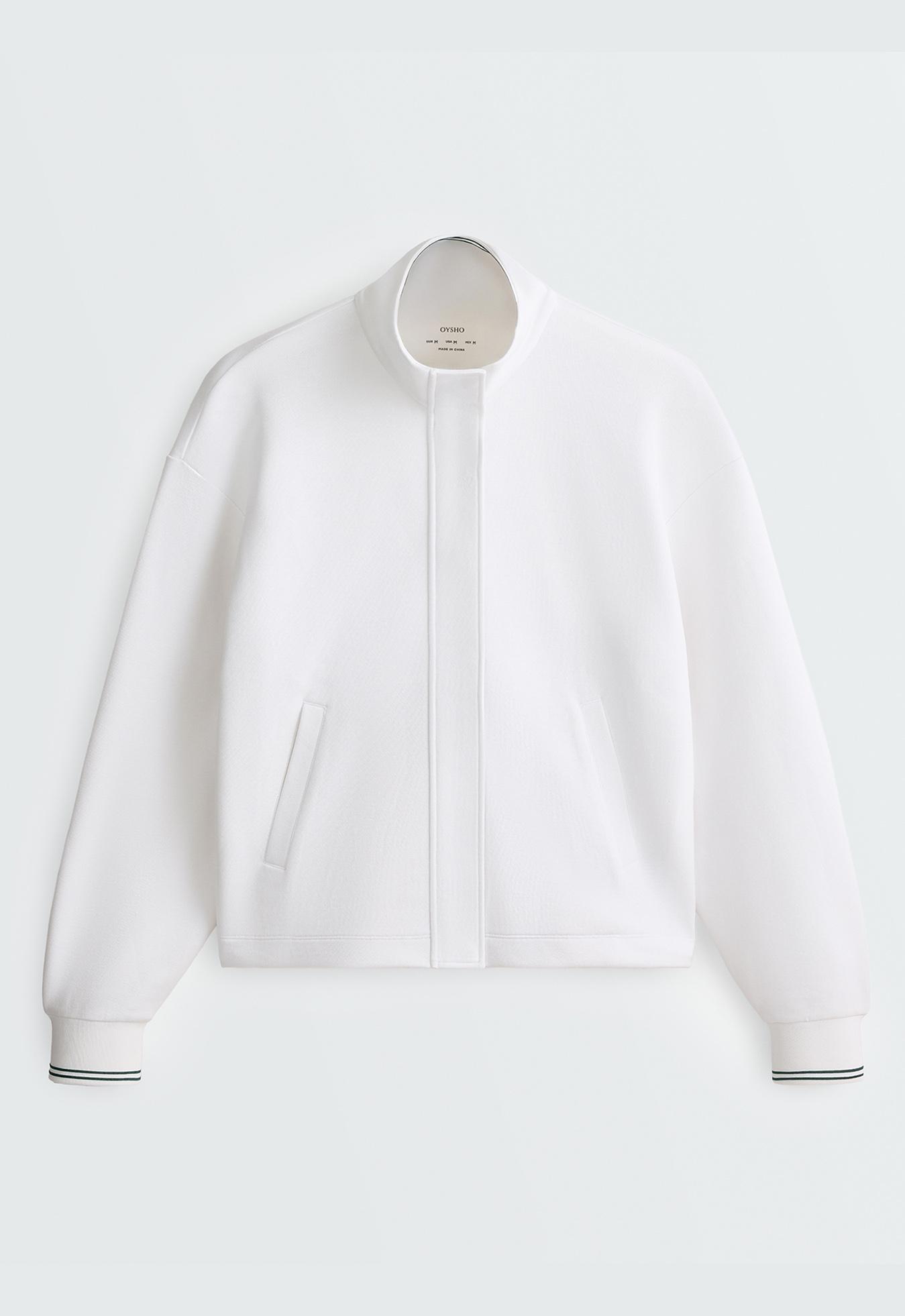 Cotton piqué jacket with piping — WHITE 
