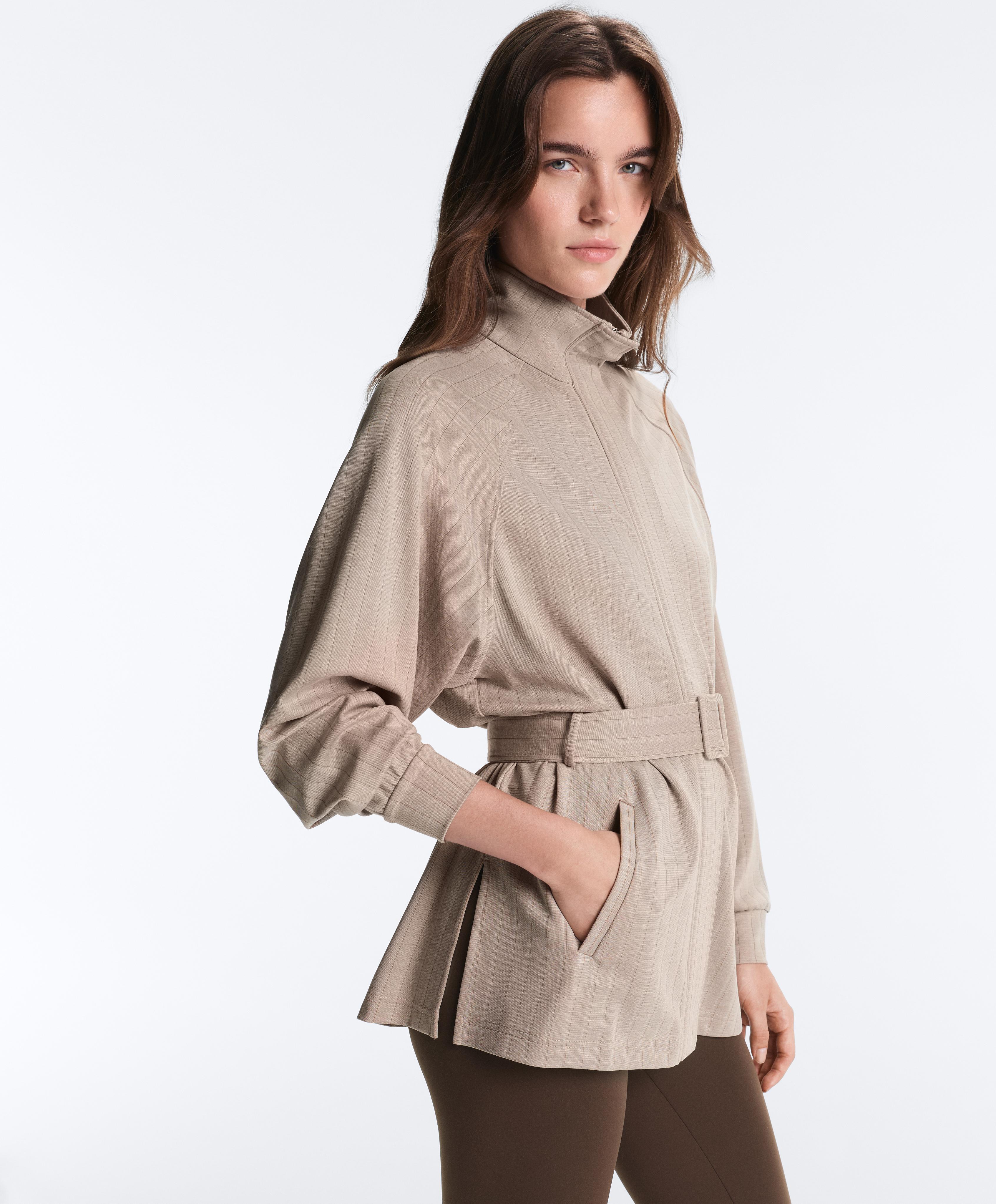 Striped soft-touch belted long jacket Striped soft-touch belted long jacket