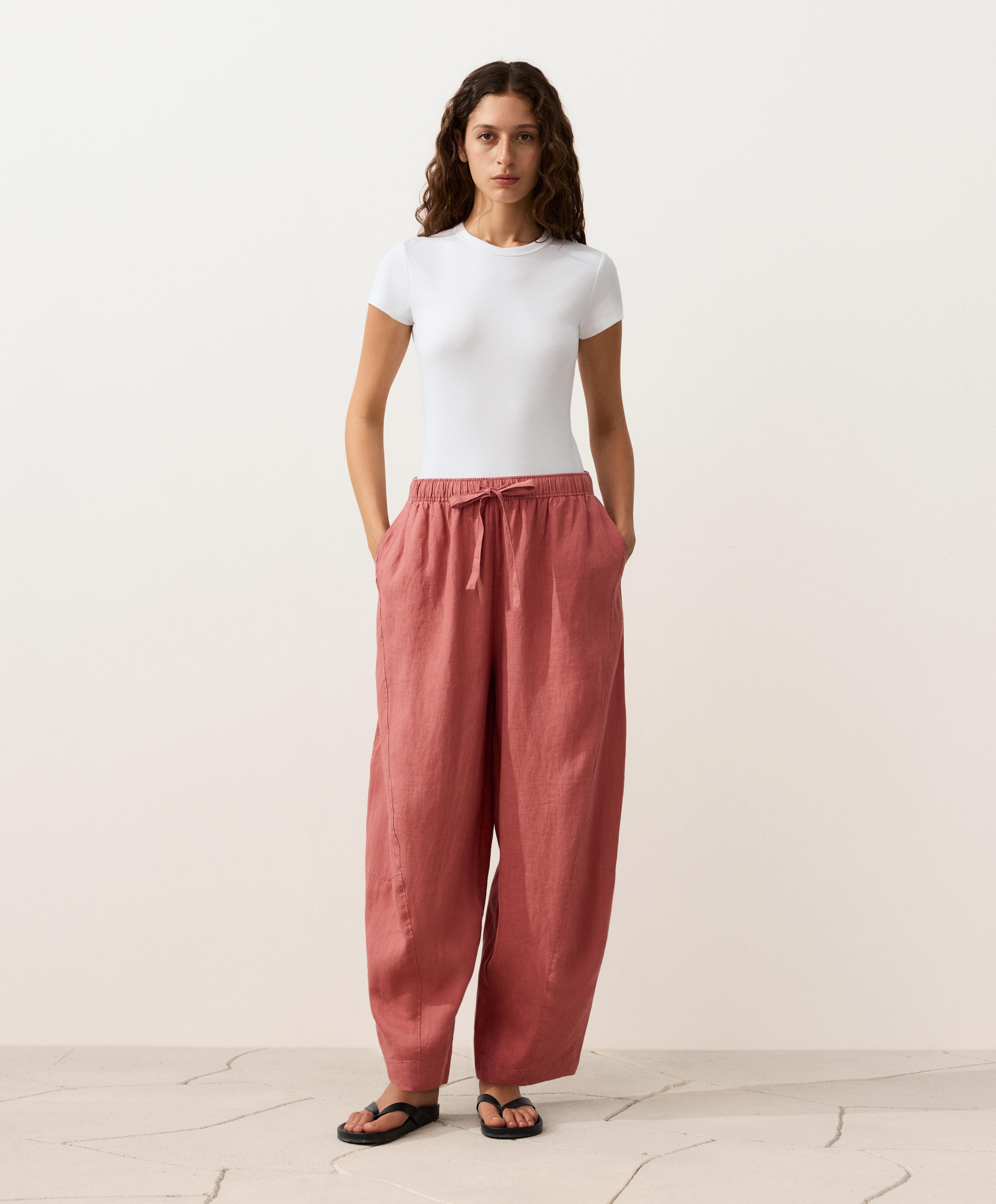 100% linen balloon trousers — CORAL