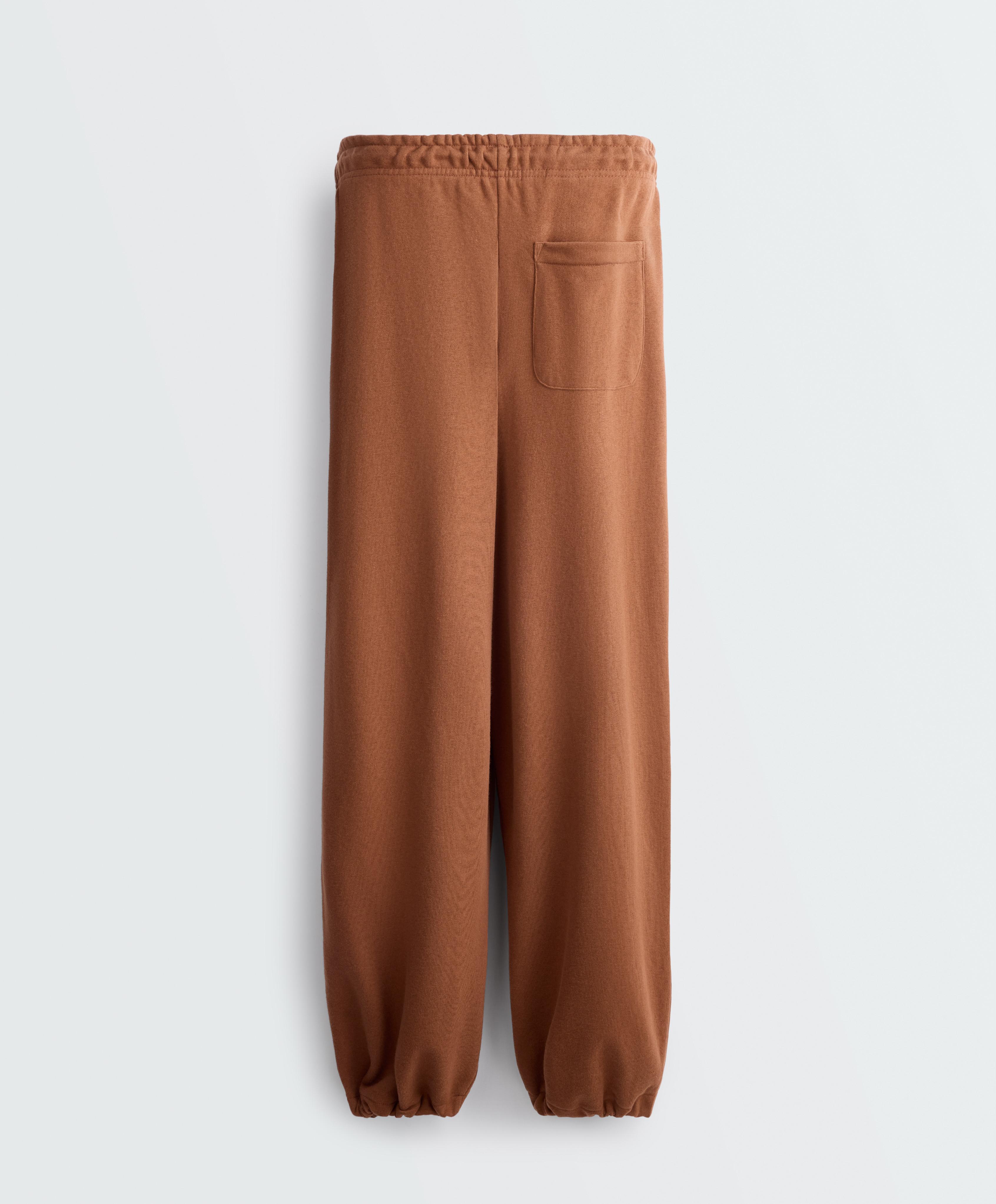 Cotton blend fleece straight-leg trousers — DARK CAMEL
