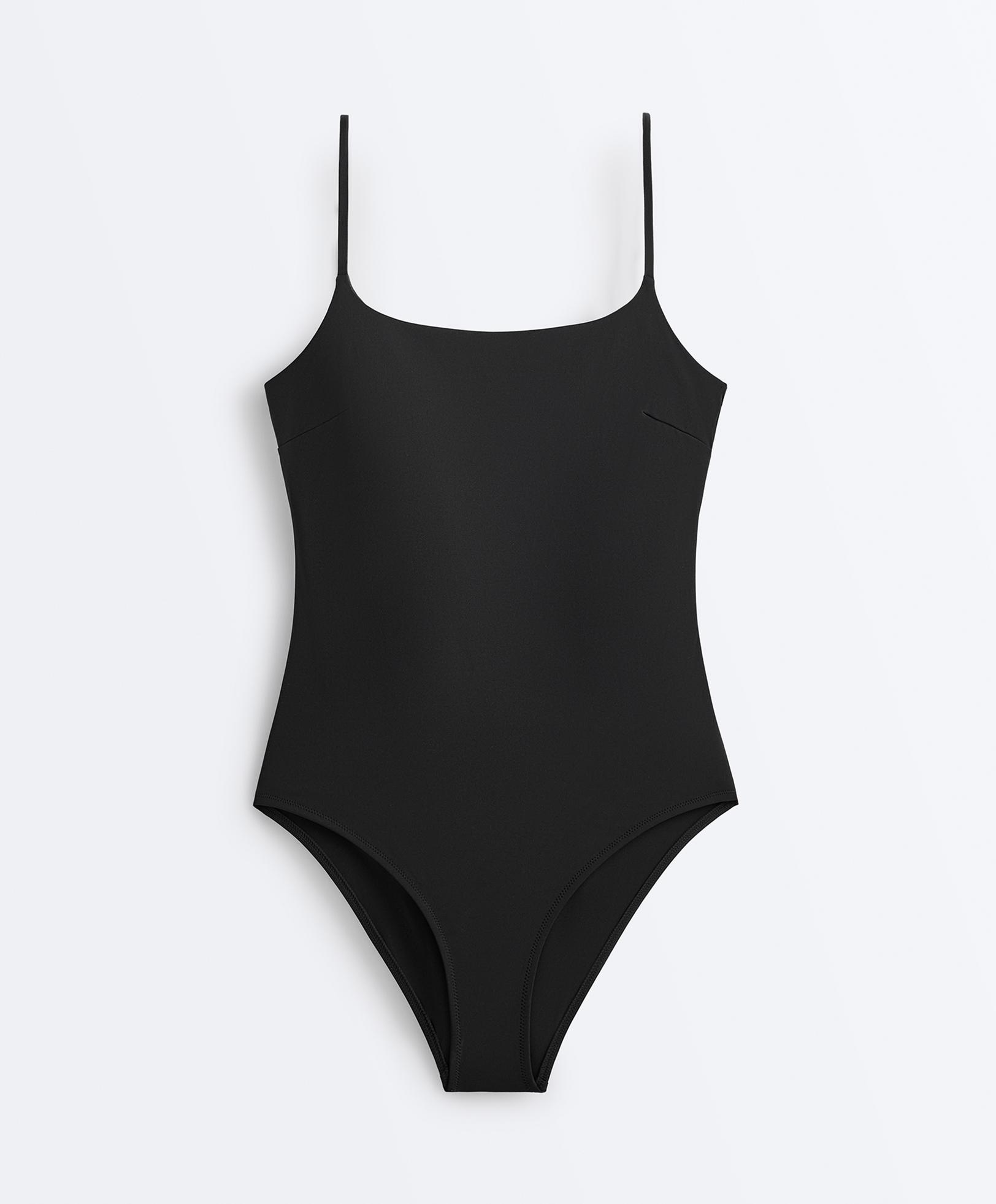 Compressive round-neck swimsuit — BLACK