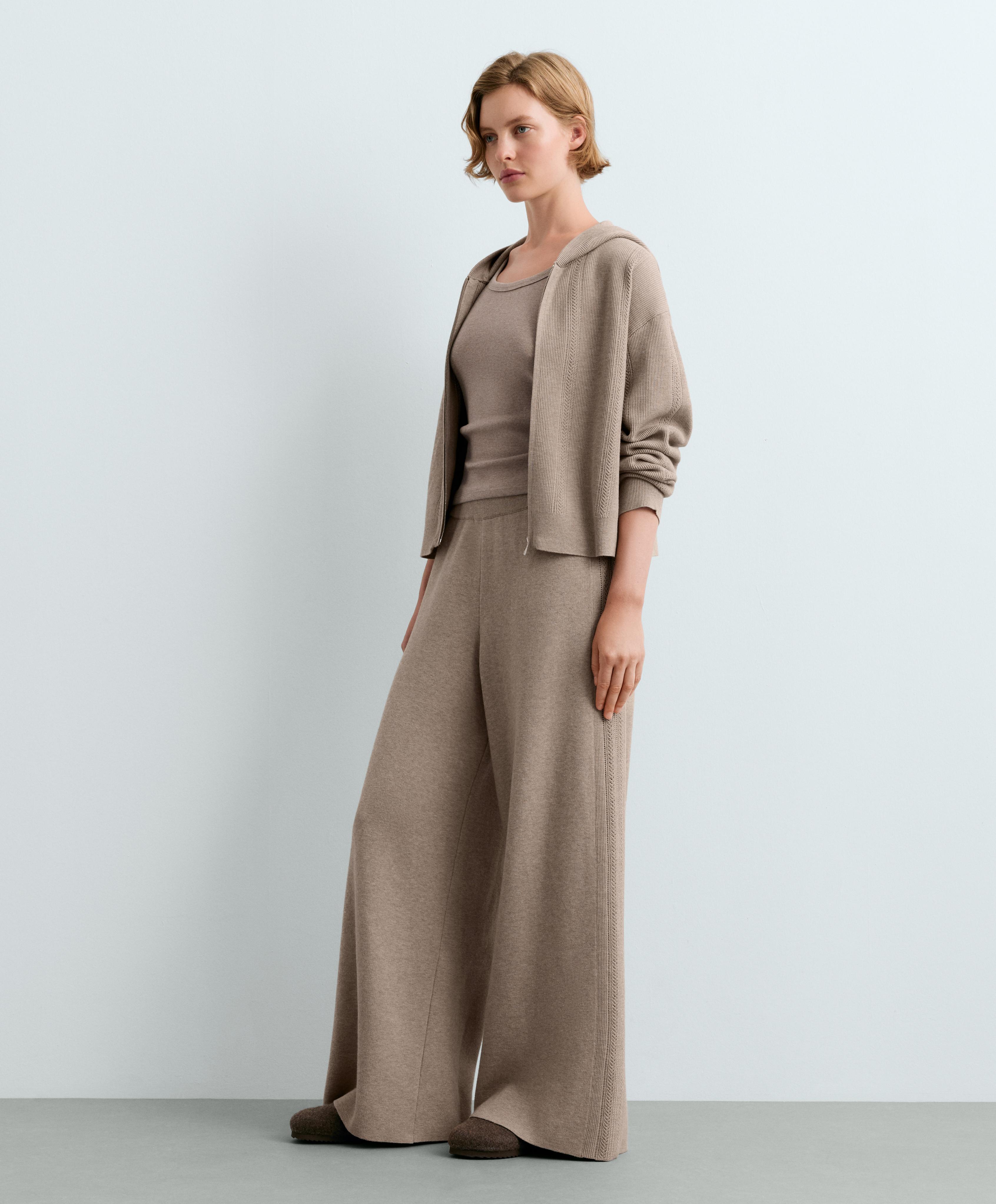 Openwork straight-leg knit trousers — SOFT MINK