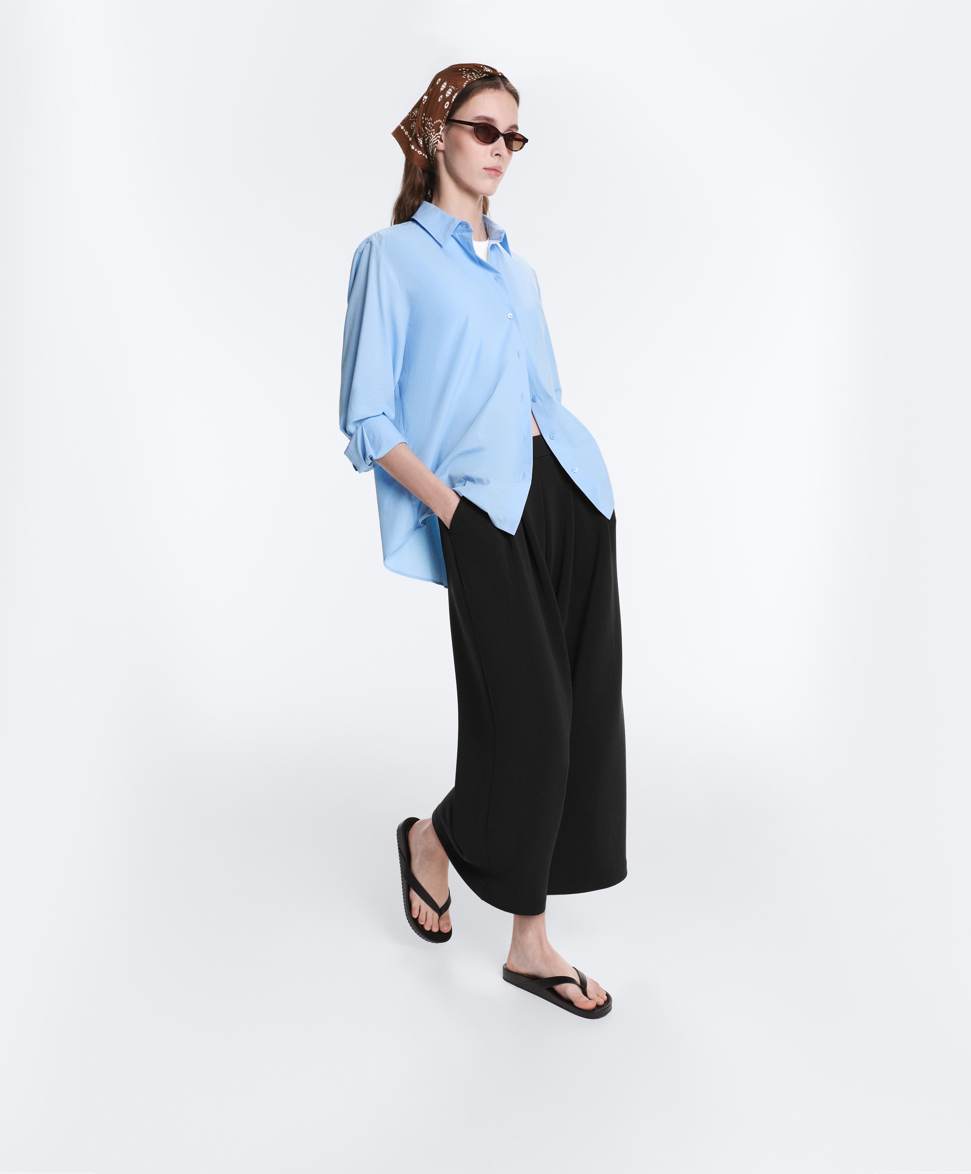 Soft-touch wide-leg crop trousers with modal and pleats — BLACK