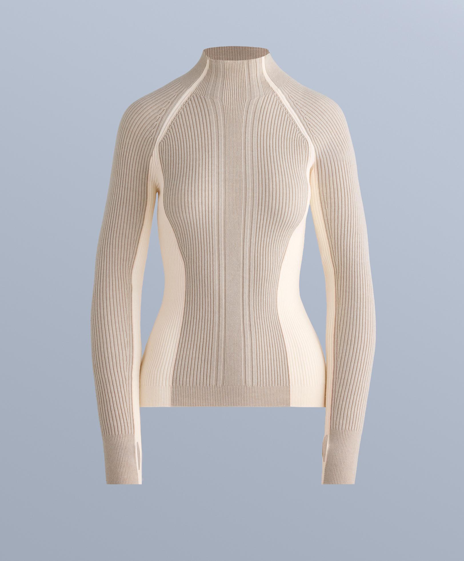 Thermal base layer T-shirt with contrast rib knit — PALE MINK