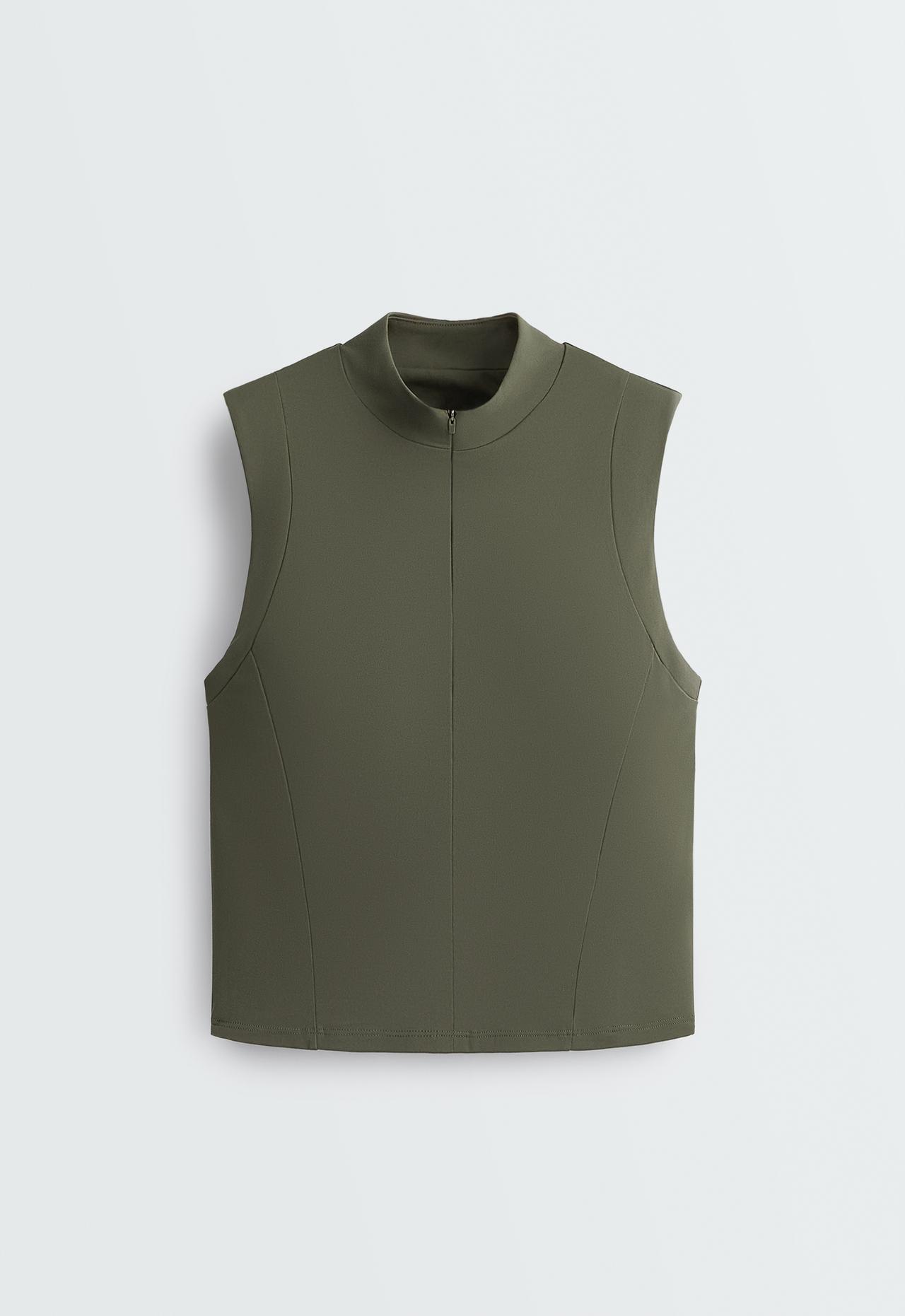 Comfortlux zip tank top — KHAKI