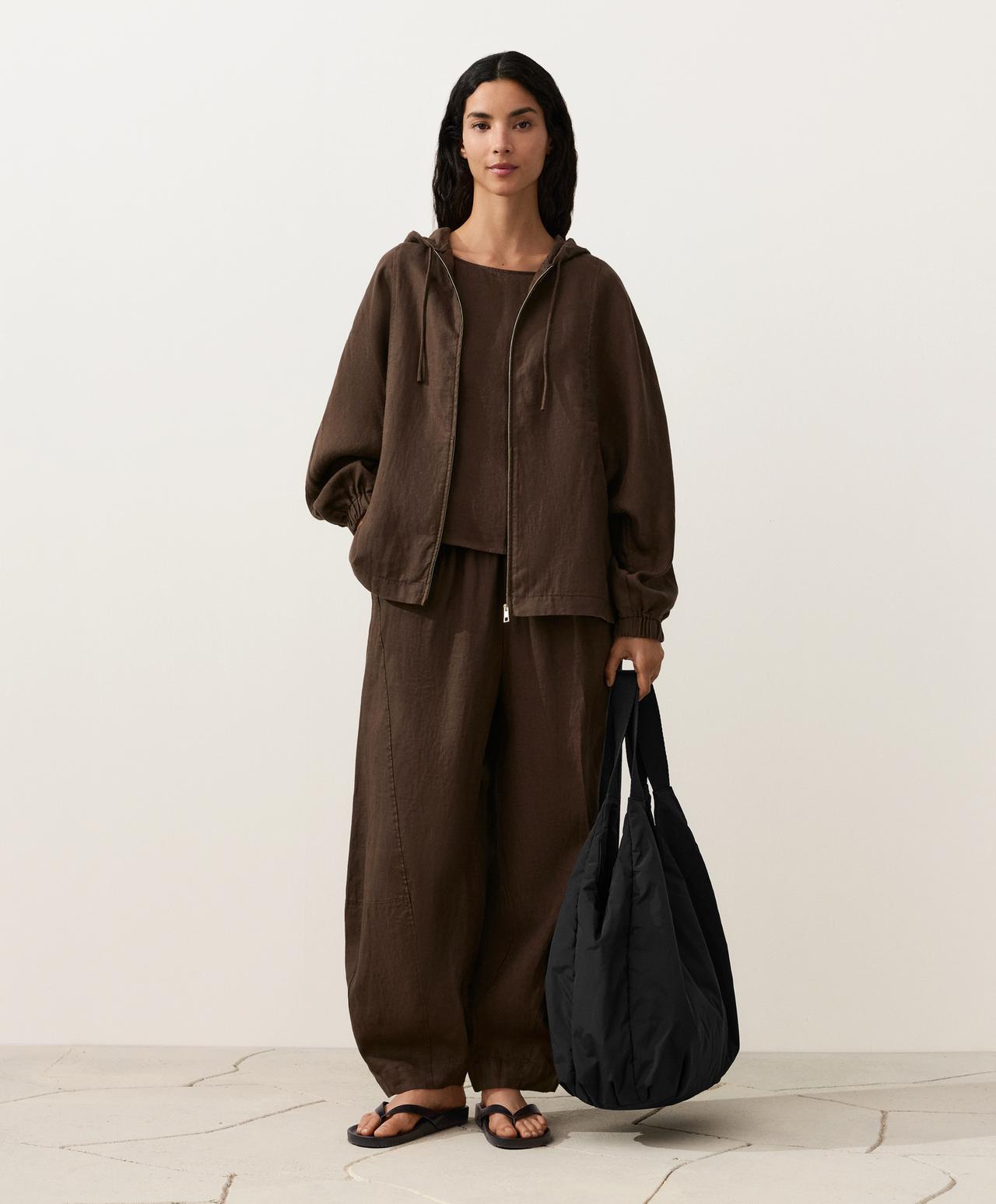100% linen boxy top — DARK BROWN