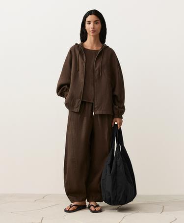 100% linen boxy top — DARK BROWN 6